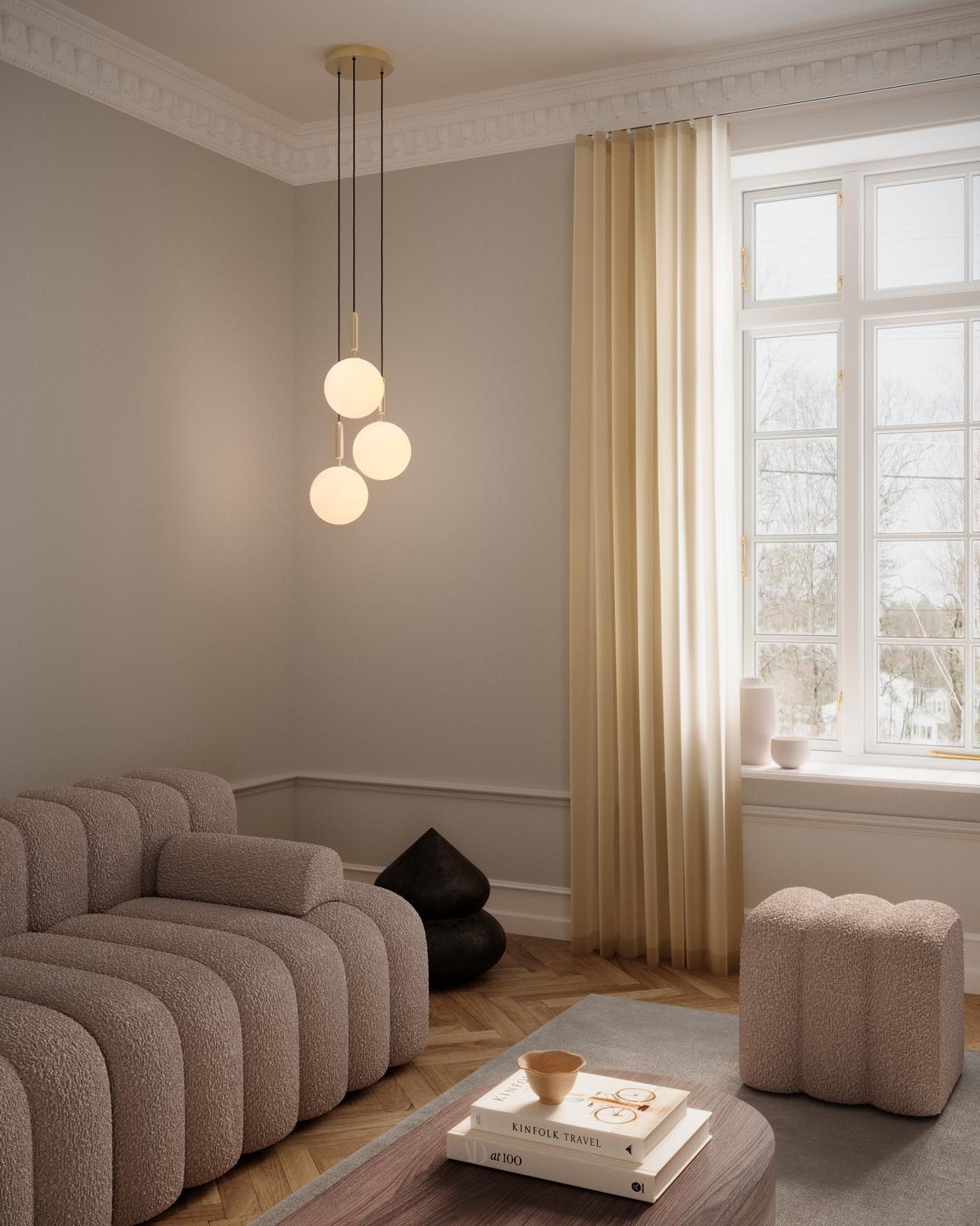MIIRA Pendant Lamp 3 Brass with Opal Glass