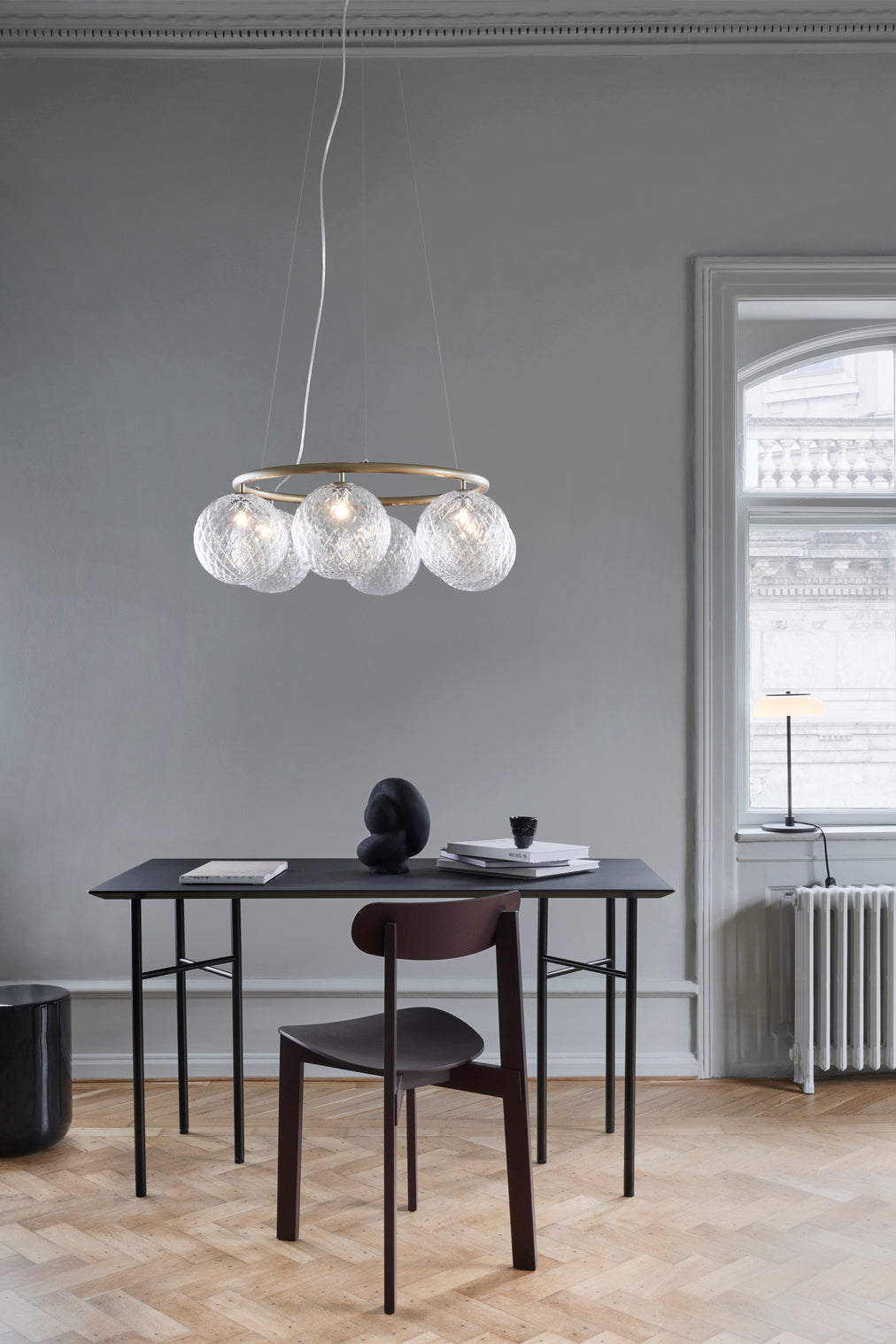 Pendelleuchte MIIRA 6 CIRCULAR aus Messing mit transparentem Glas