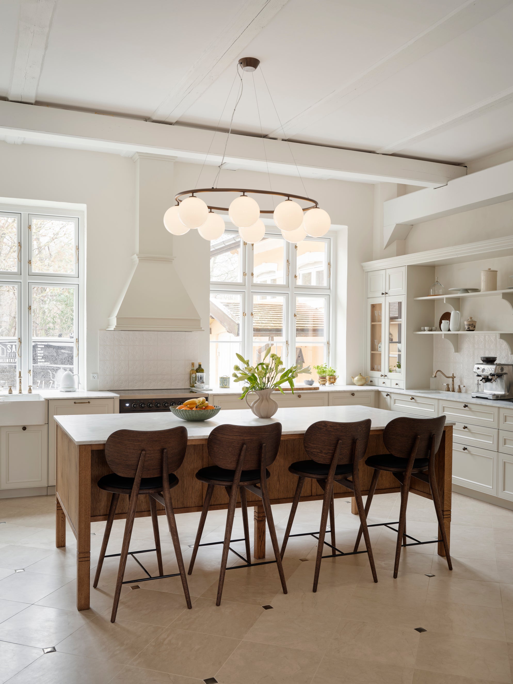 MIIRA 8 OVAL Pendant Lamp in Dark Brown with Opal Glass