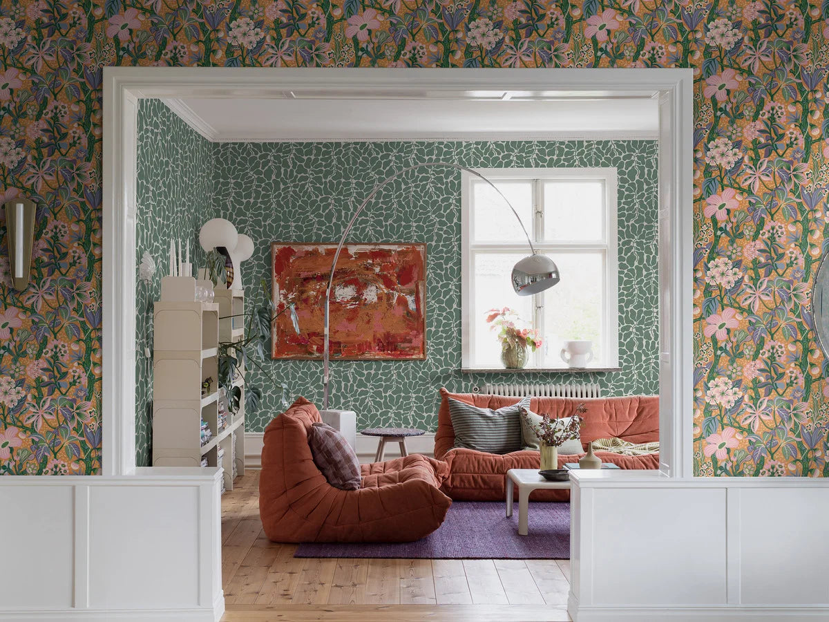 Tapeta flizelinowa papierowa z roślinnym wzorem MY SECRET GARDEN zielony z białym