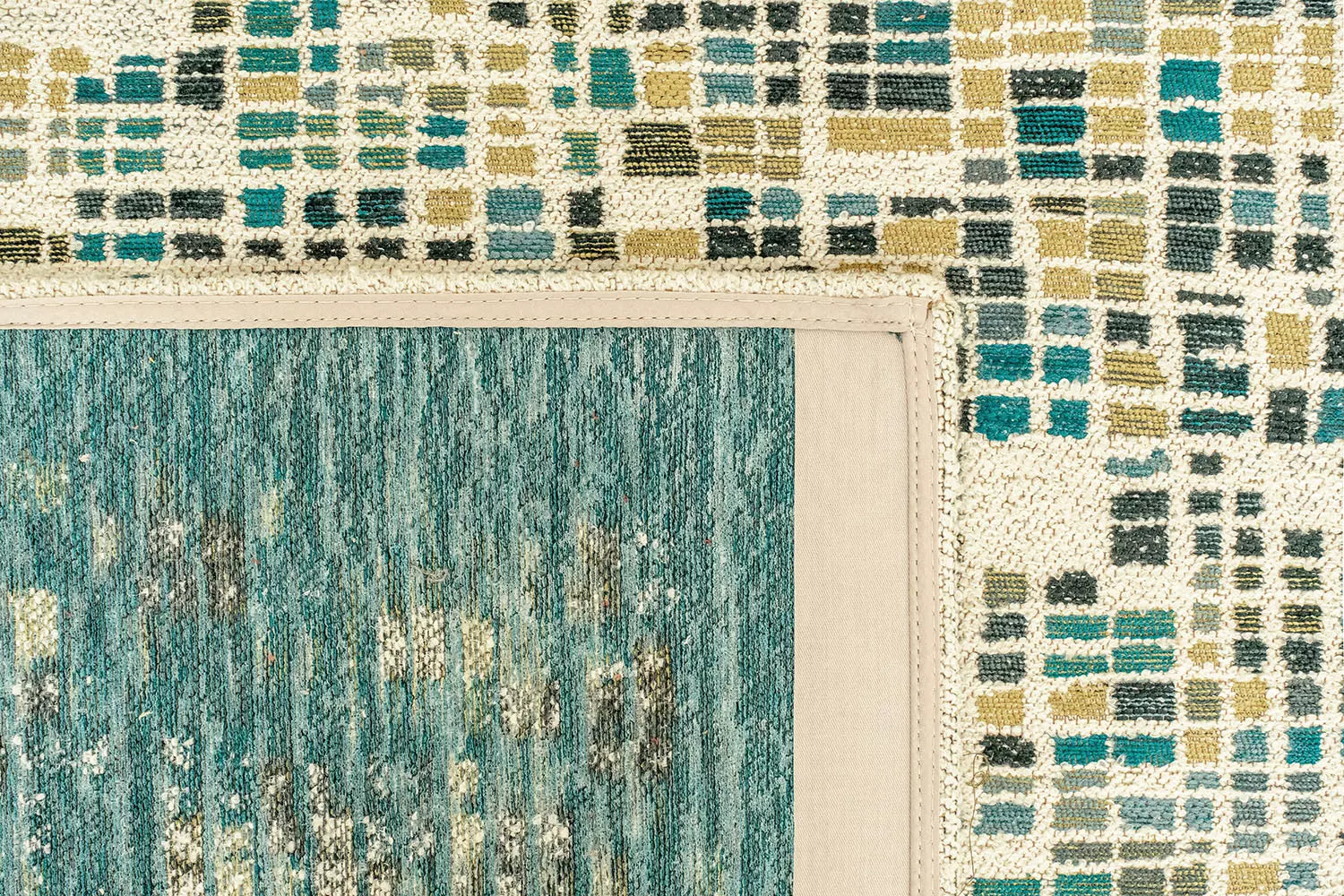 Teppich CUBIK beige mit Blau und Grün