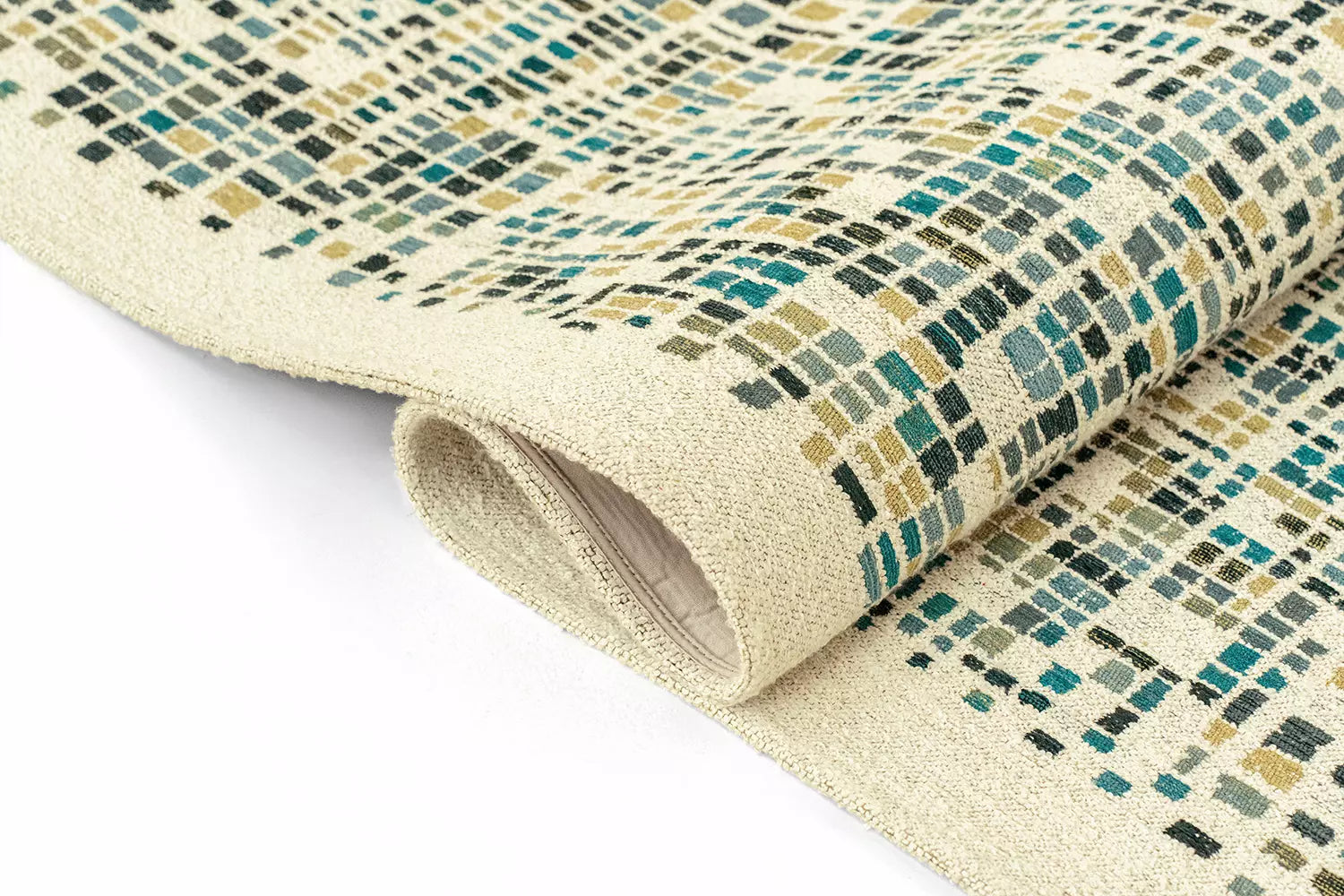 Teppich CUBIK beige mit Blau und Grün