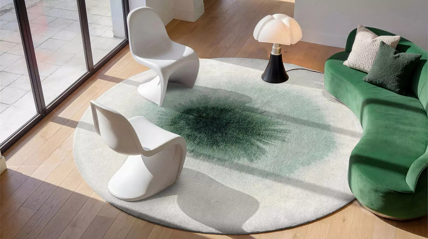 Round DROP rug white with beige