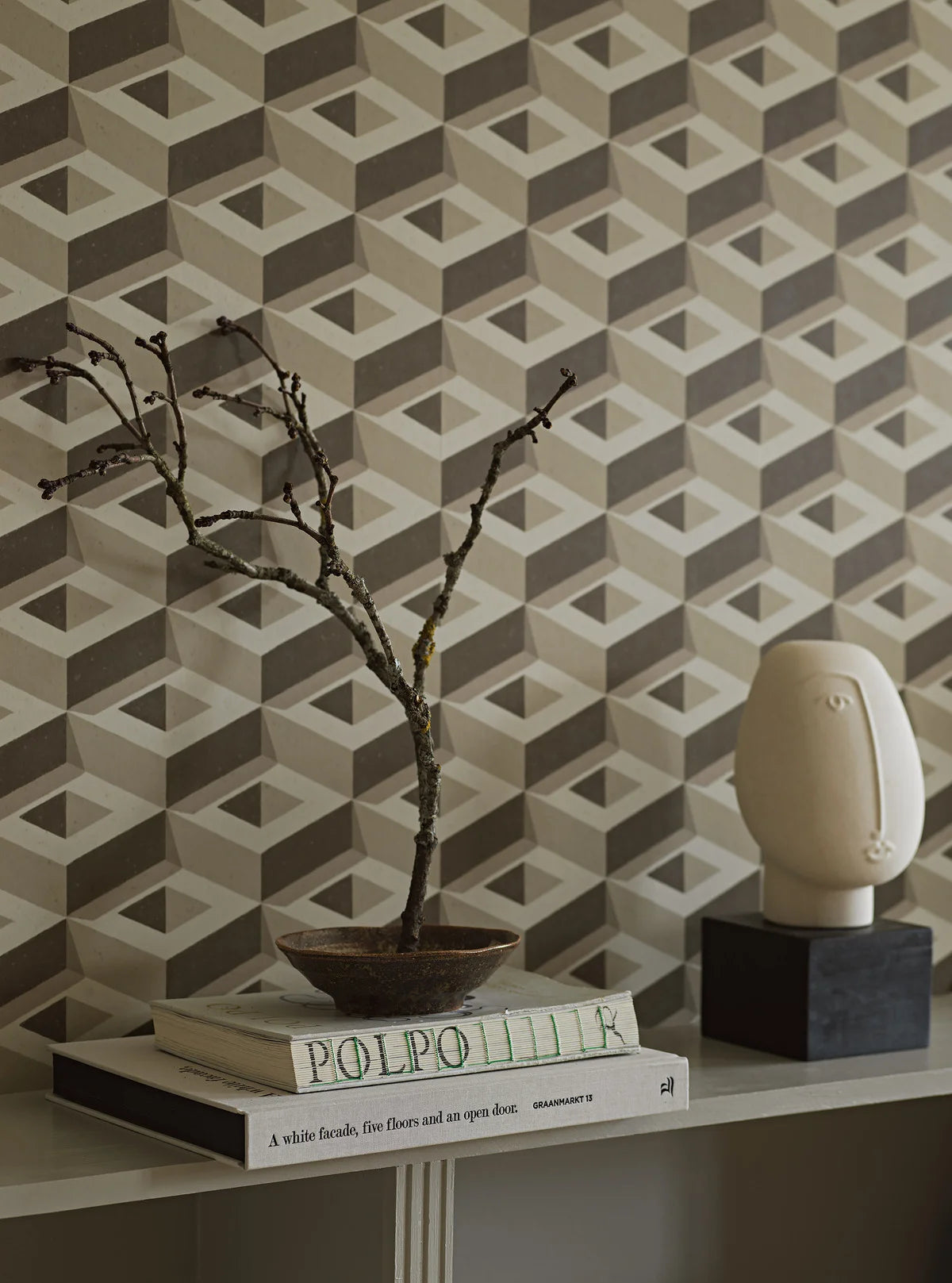 Wandbild mit geometrischem 3D-Motiv BOXEN beige mit braun