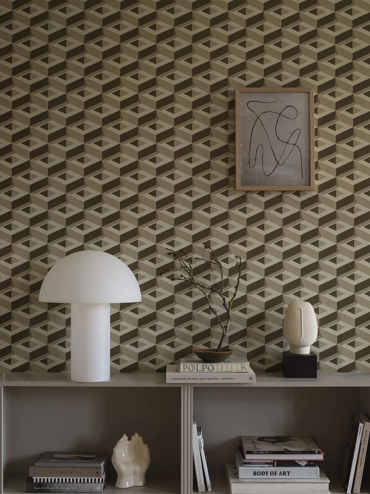 Wandbild mit geometrischem 3D-Motiv BOXEN beige mit braun