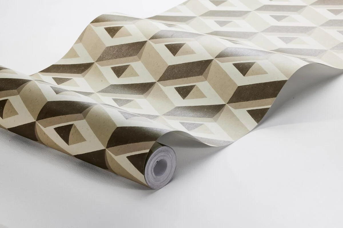 Wandbild mit geometrischem 3D-Motiv BOXEN beige mit braun