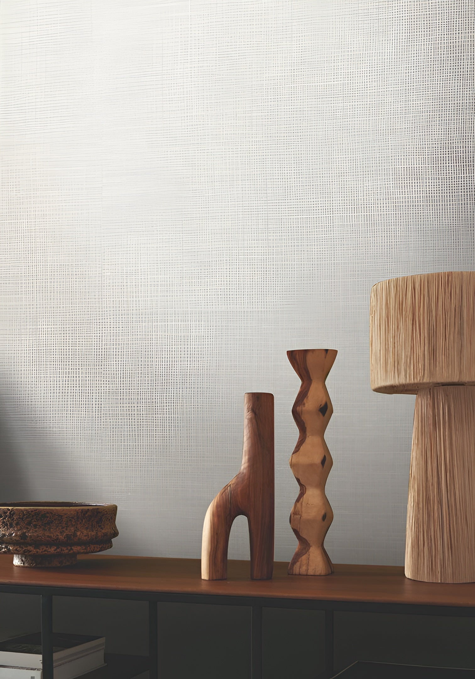 Structural wallpaper resembling linen canvas SHINOK - LUNE gray-beige