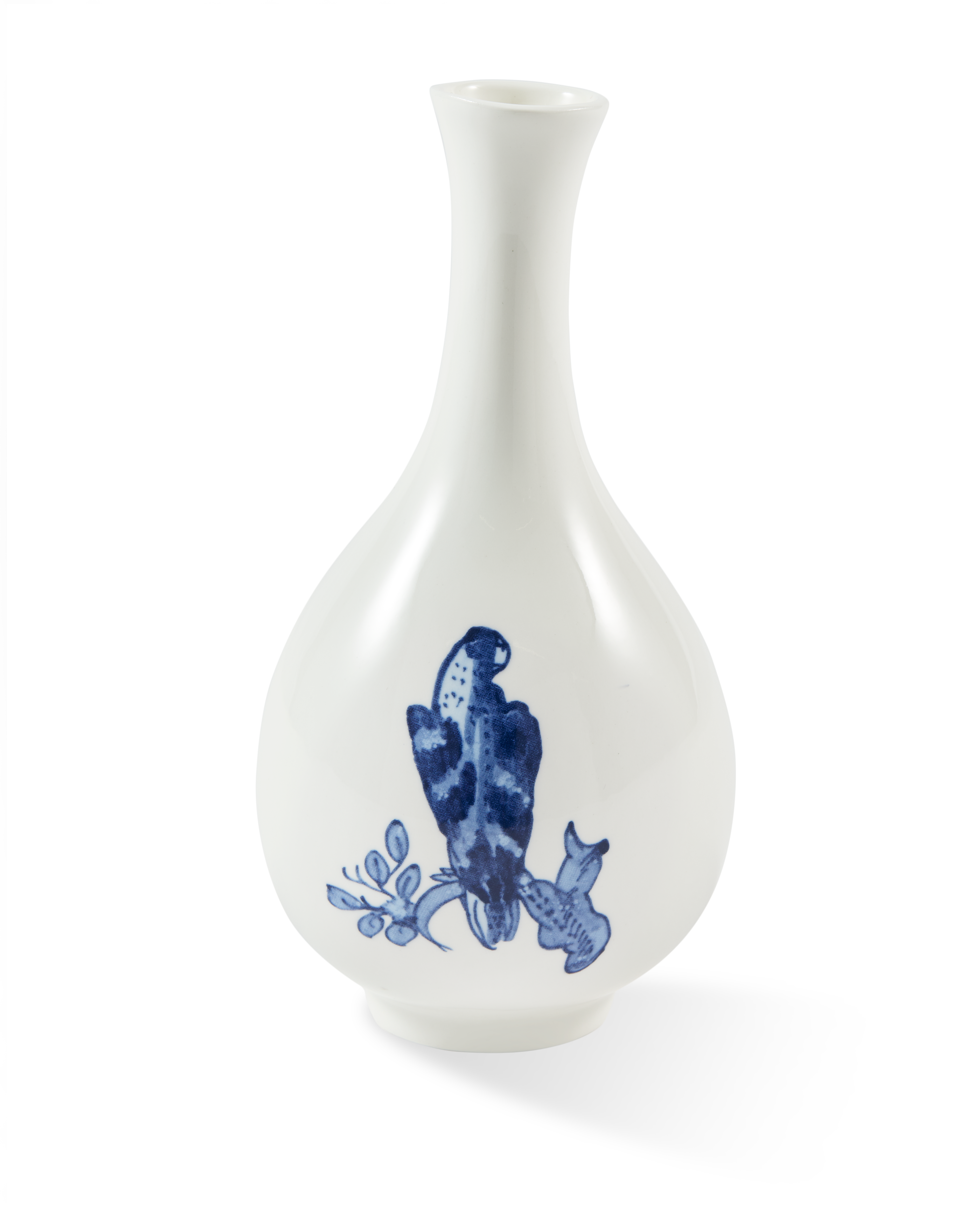 Wazon KLEINER VOGEL weiß mit Gelb und Blau