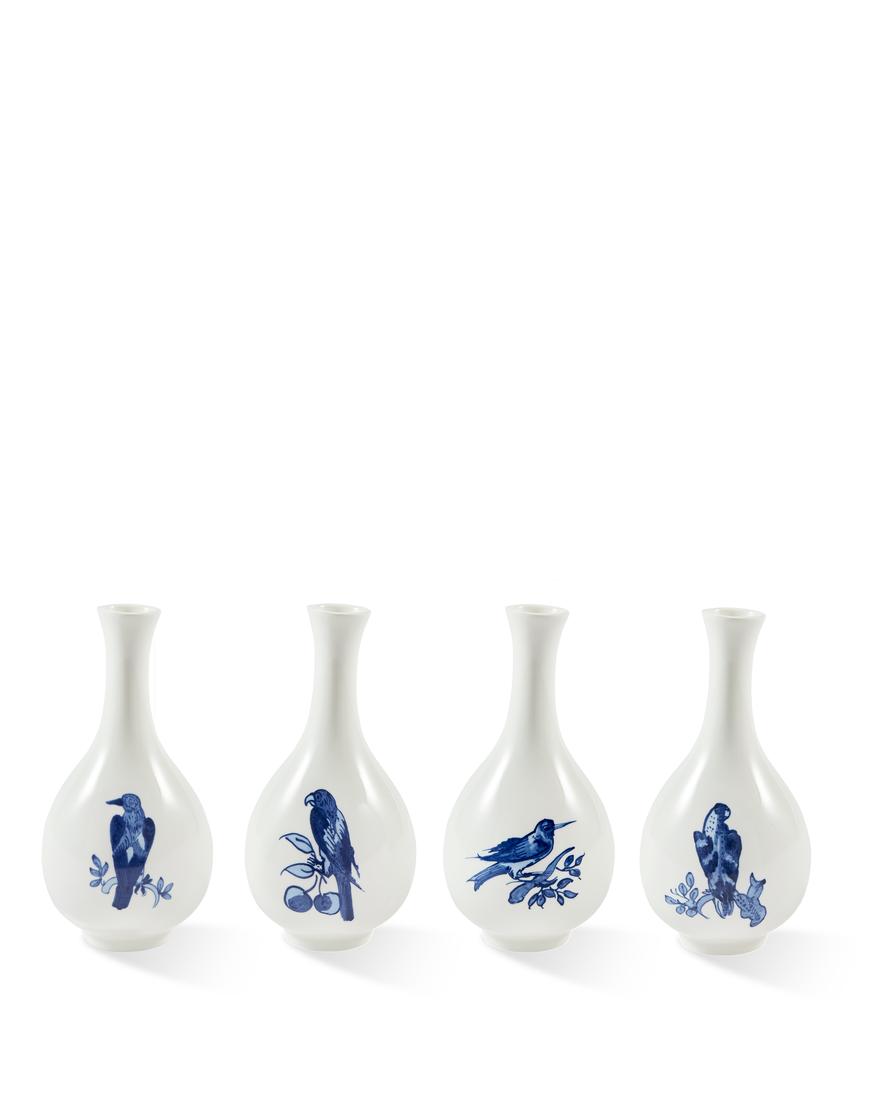 Wazon KLEINER VOGEL weiß mit Gelb und Blau