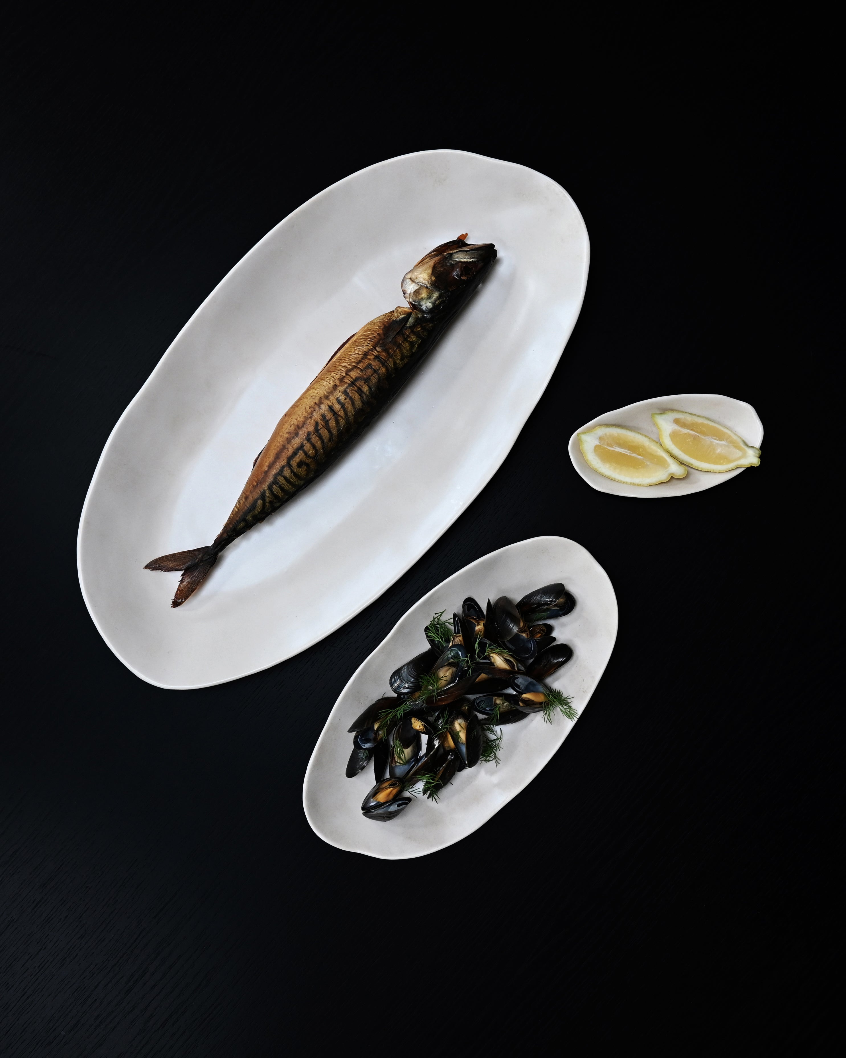 Set of Oval Trays NATIVE White Stoneware