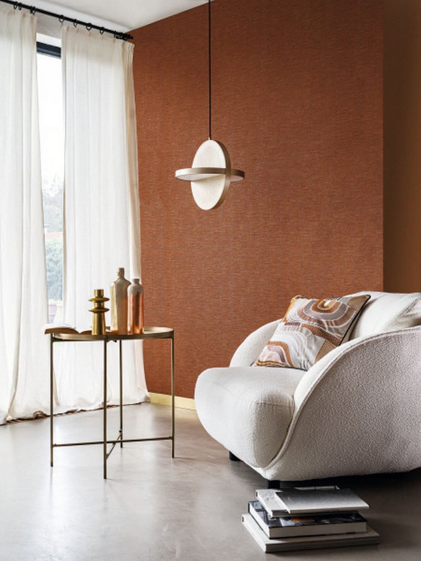 Metallic Textured Wallpaper in Stripes PLATINUM Dark Orange