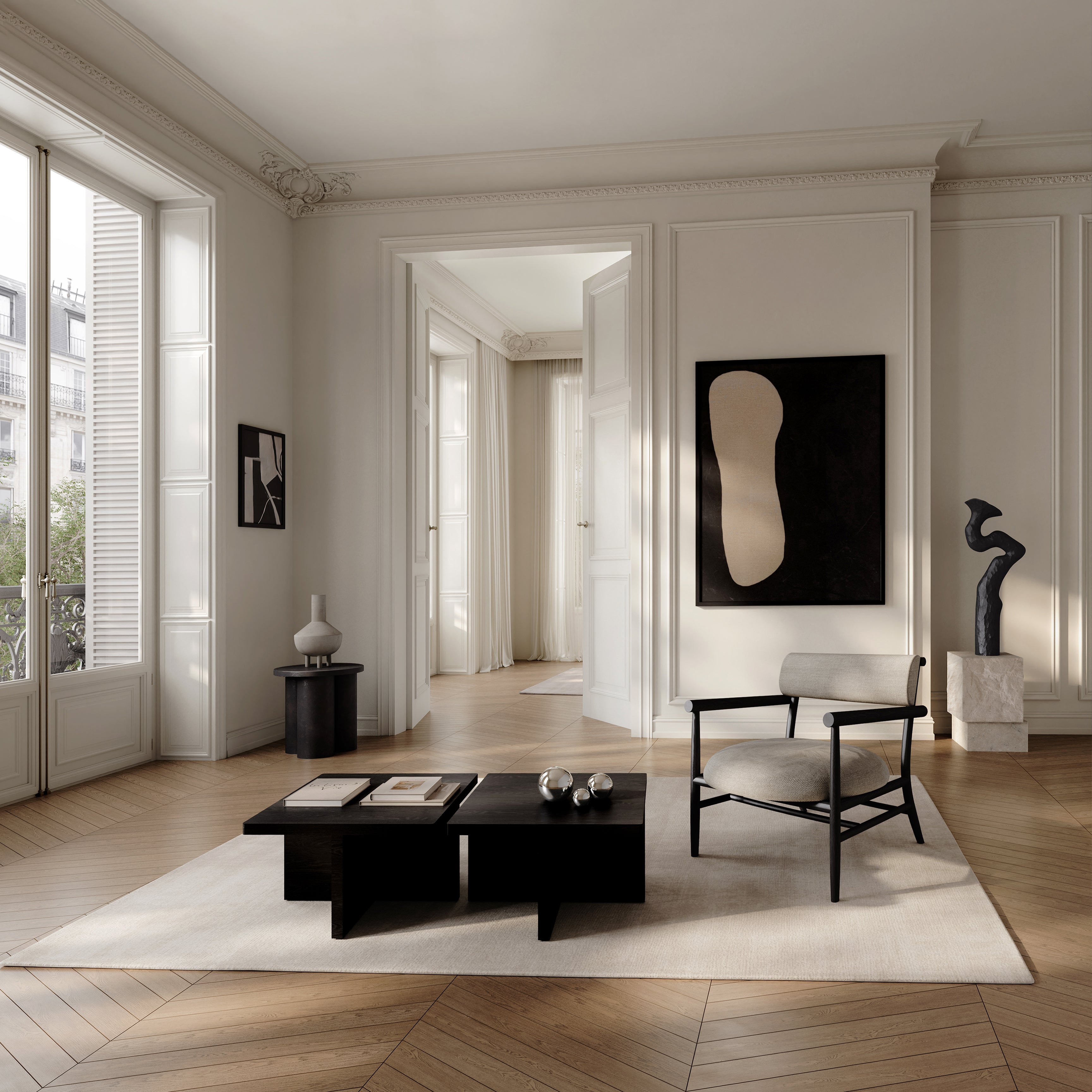 Fotel NAMA beżowy z czarną podstawą