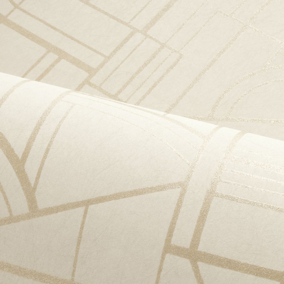 Tapeta metaliczna z geometrycznym wzorem CINÉTIQUE - SABLE/DORÉ beżowy ze złotym