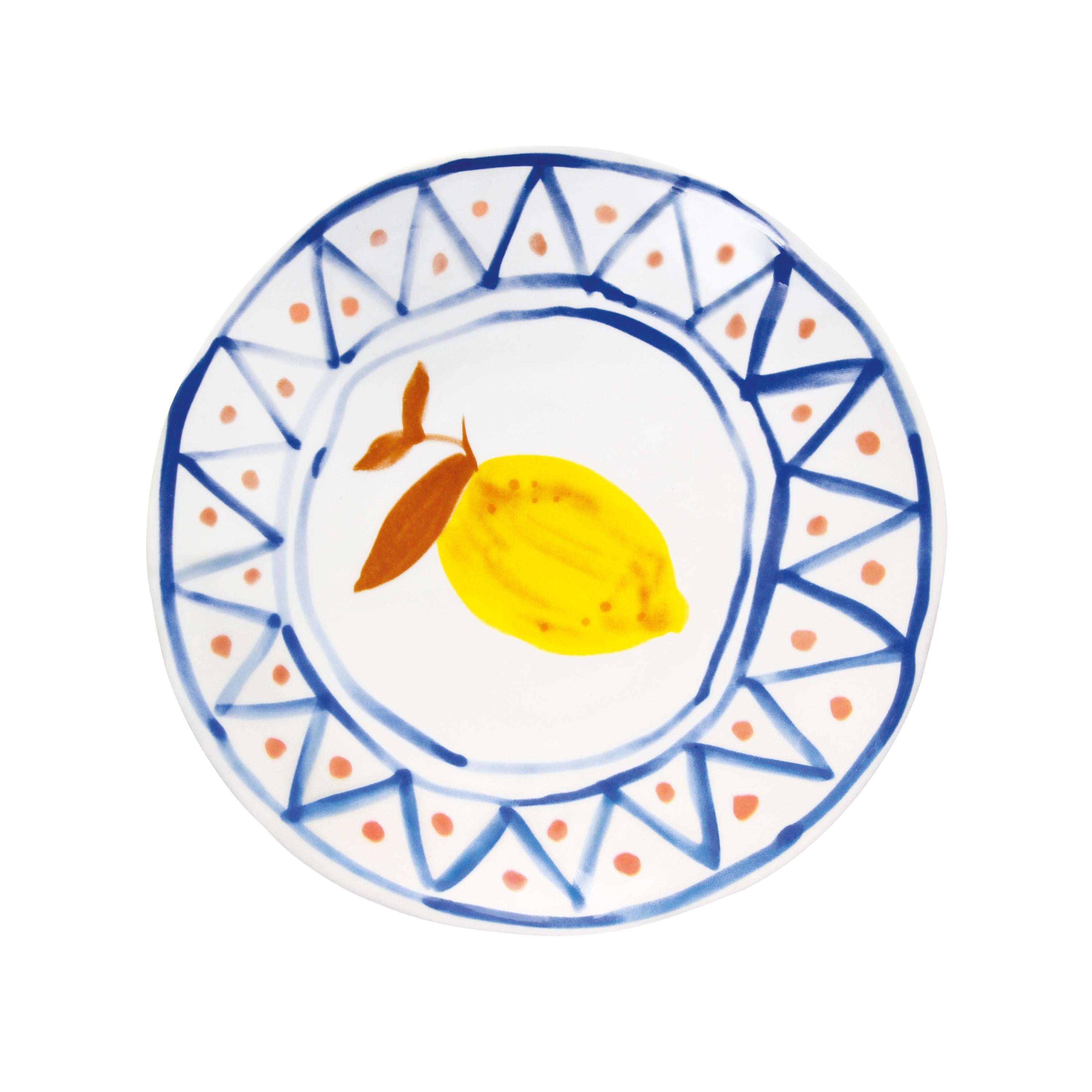 LEMON MOROCCAN White Plate Set with Blue and Yellow