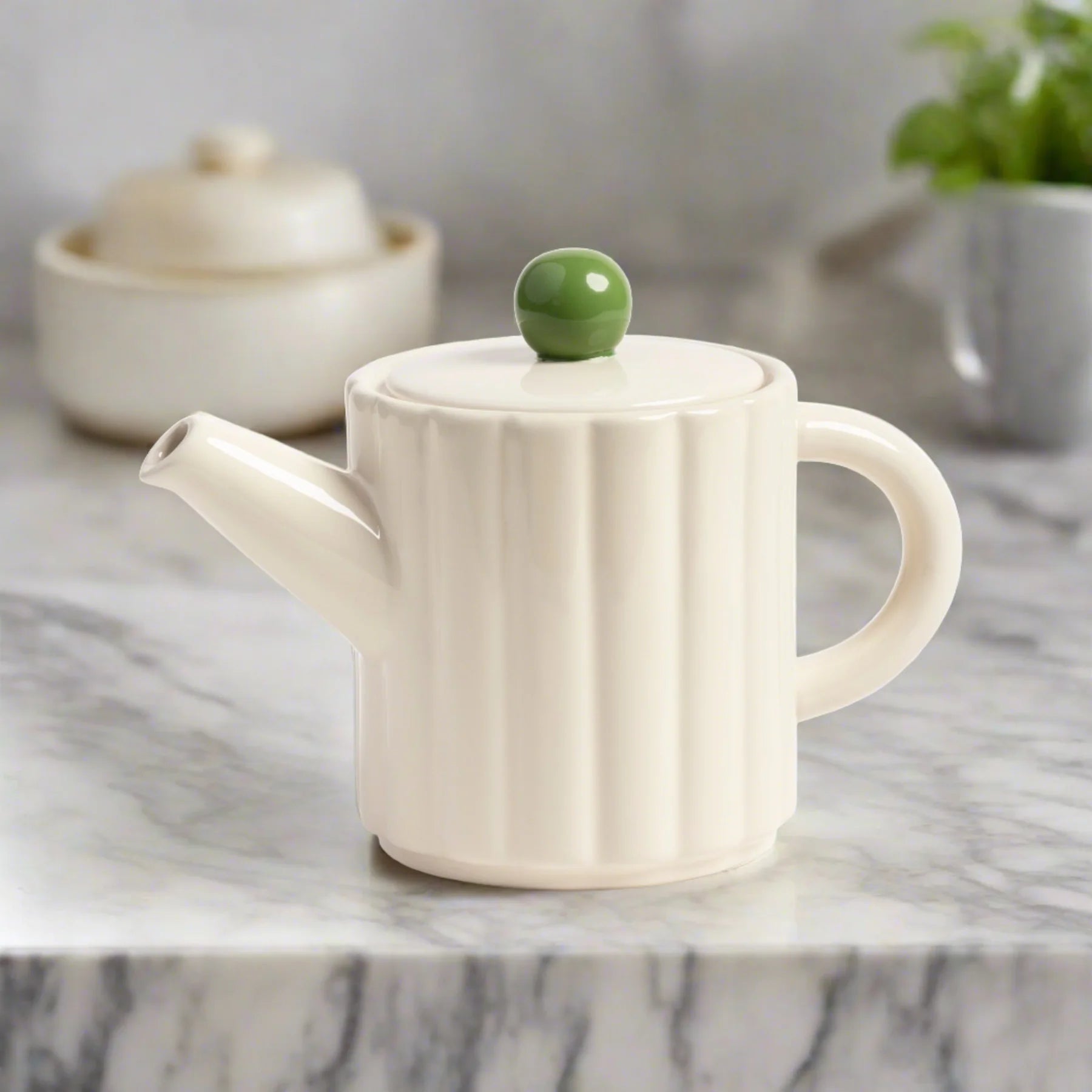 White TUBE Teapot with Green