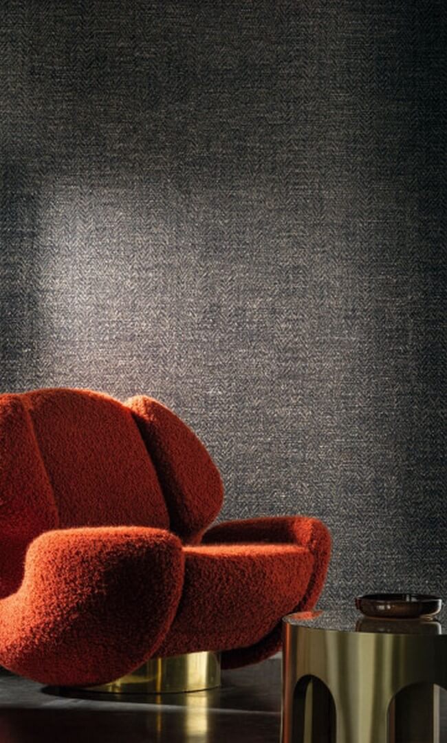 Textile wallpaper with herringbone structure ELBERT - NOIR DE LUNE black and white