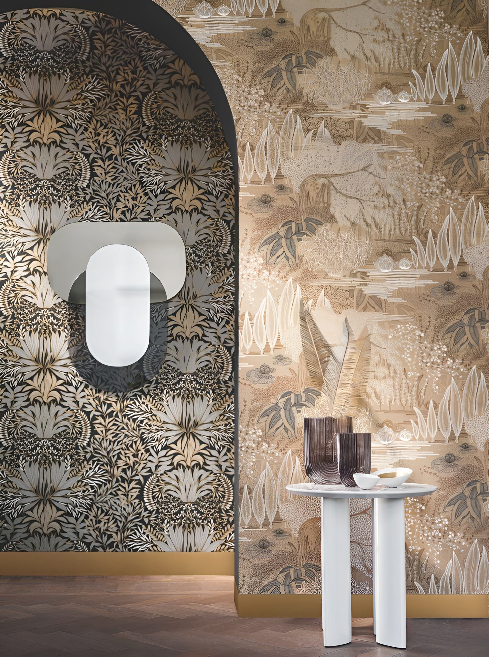 CHARDON floral pattern wallpaper - BLUE/RUST blue with pink