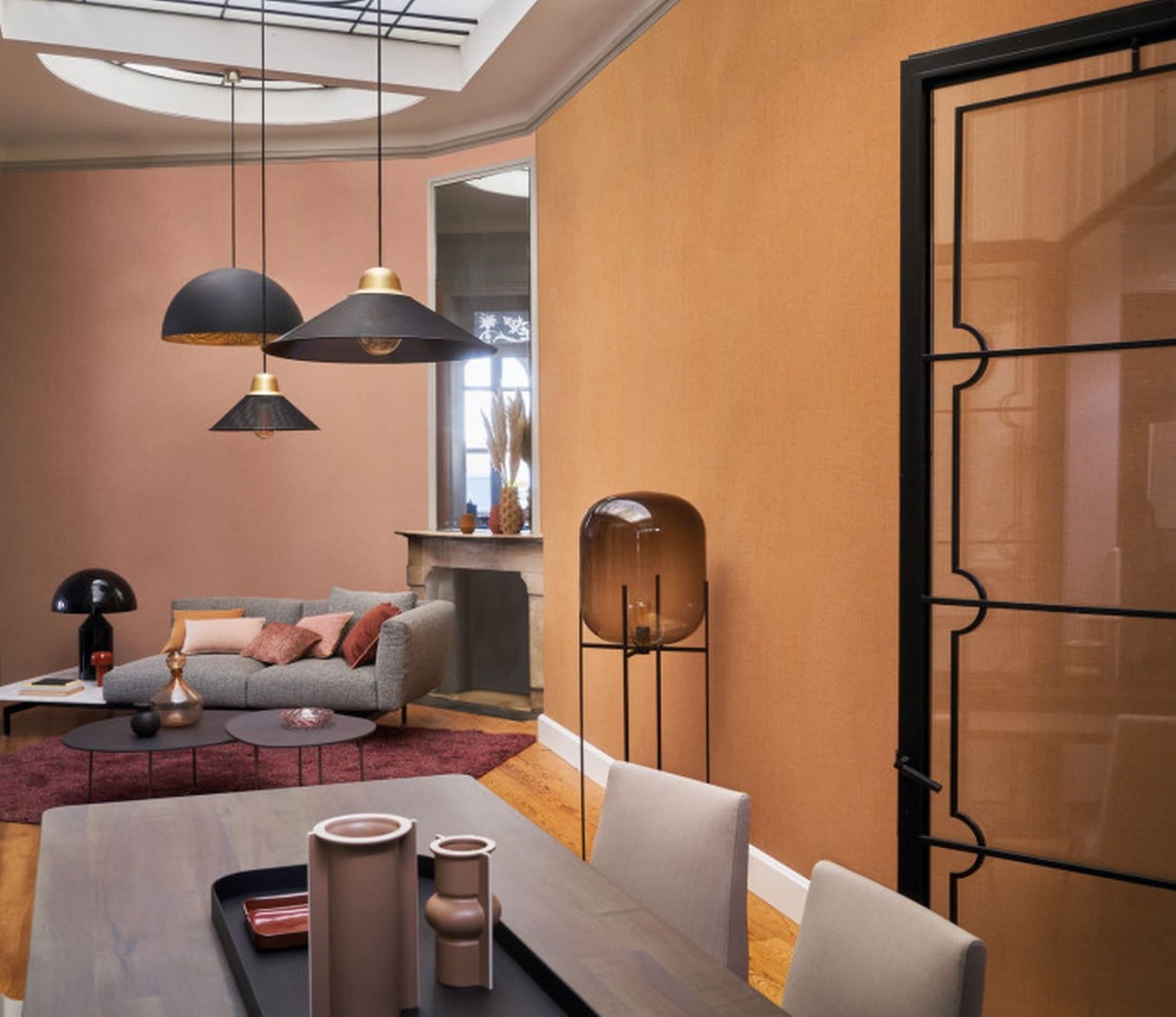 Structural wallpaper imitating woven canvas FILIN - VERT DE GRIS green-gray