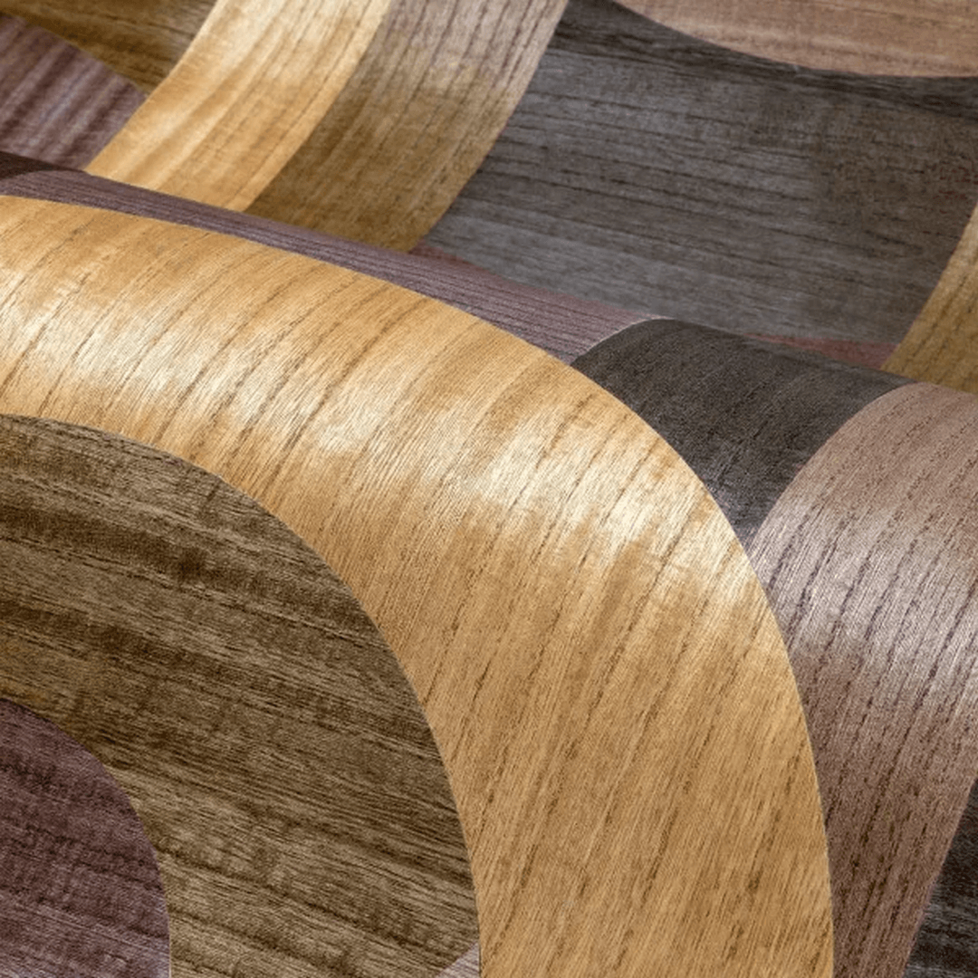 Tapeta fornirowana ze wzorem geometrycznym art deco TRAVERSÉE - AUBERGINE CHÊNE dębowy ciemny brąz