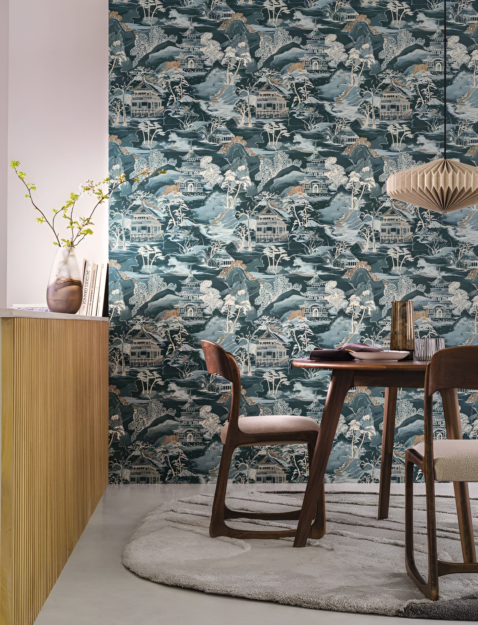 Tapeta strukturalna z krajobrazem orientalnym NARA - NOIR/MORDORE czarny z brązowym