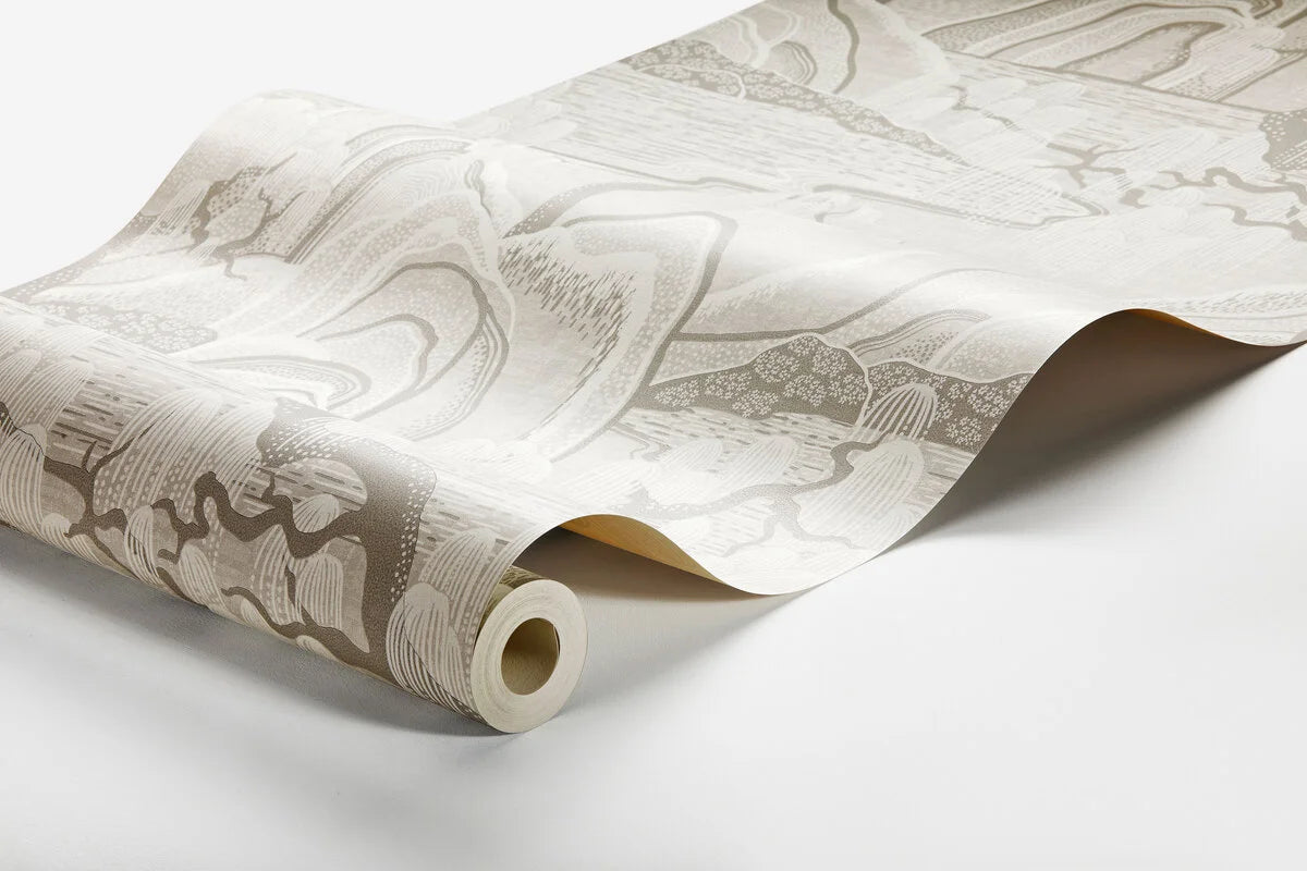 Tapeta flizelinowa papierowa z krajobrazem INDIGO GARDEN beżowy z szarym