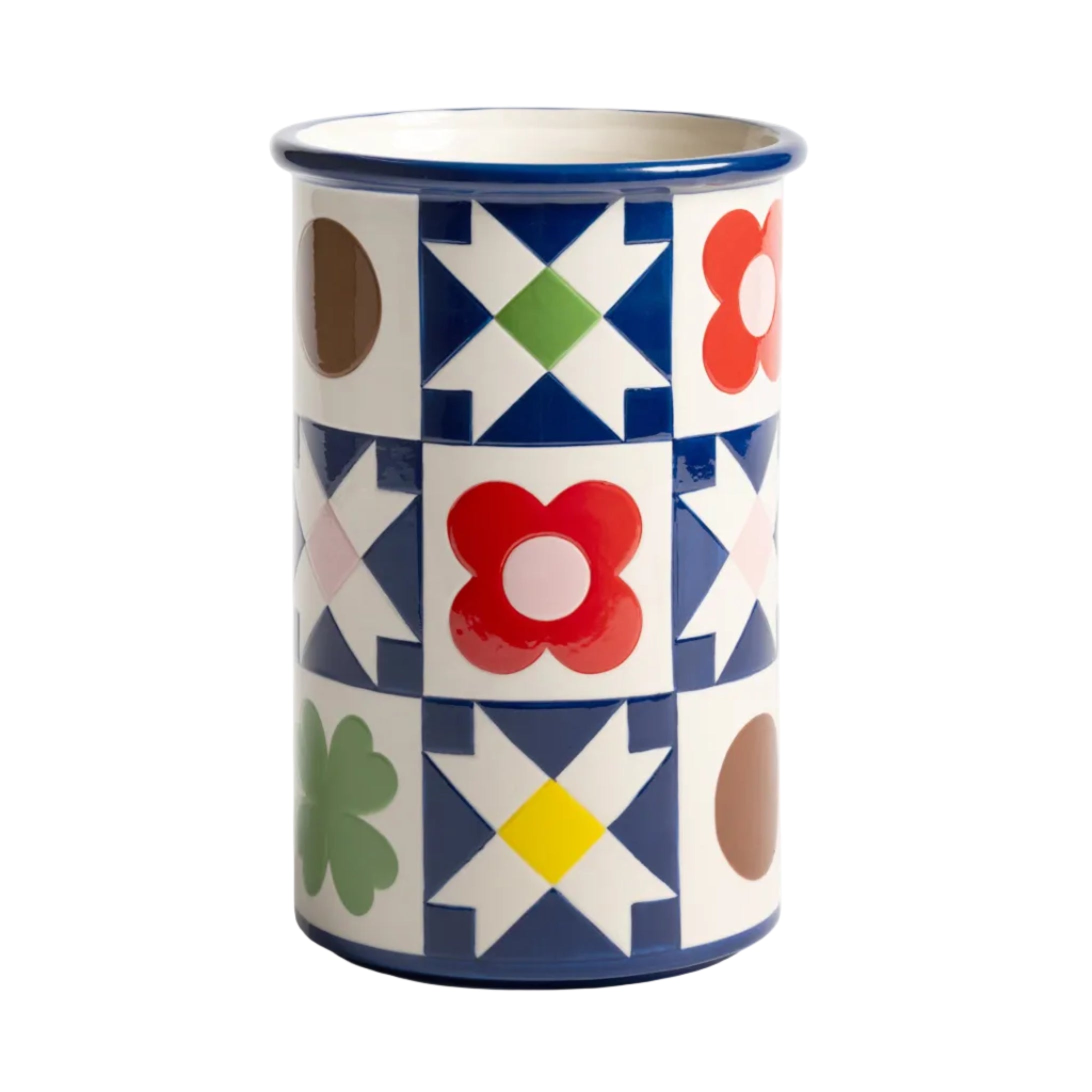 PATCH QUILT vase blue with white and red