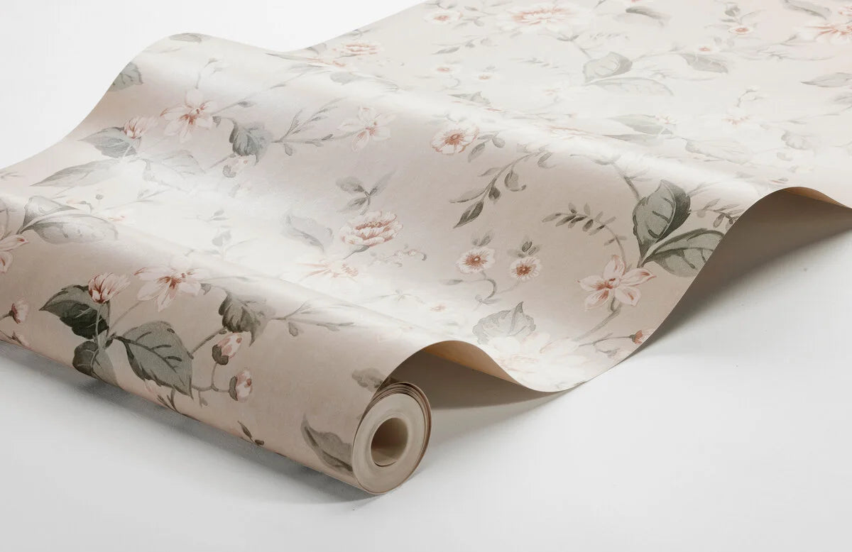 Vlies-Tapete mit Pflanzenmuster LAURA’S COTTAGE beige mit pudrigem Rosa