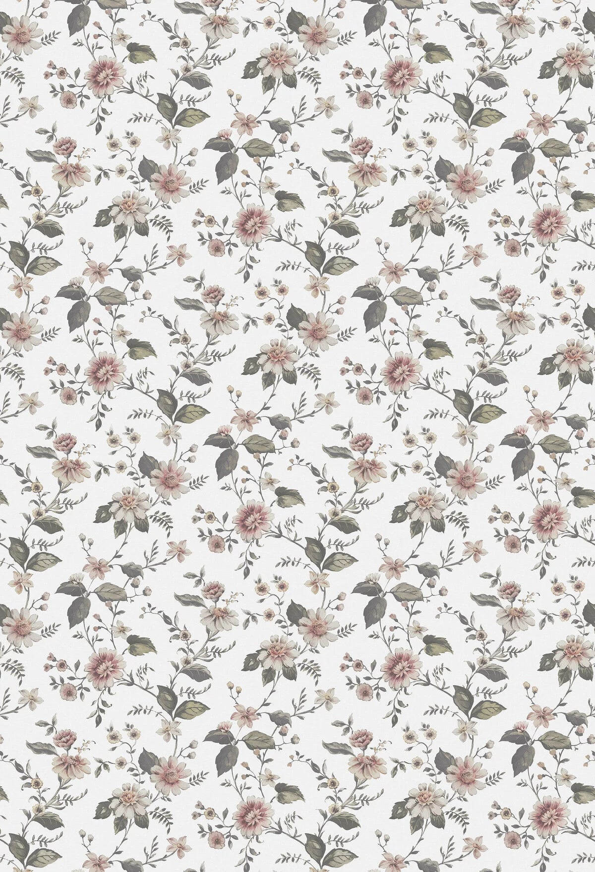 Strukturelles Wandbild mit floralem Blumenmuster MARION’S in Weiß mit Rosa