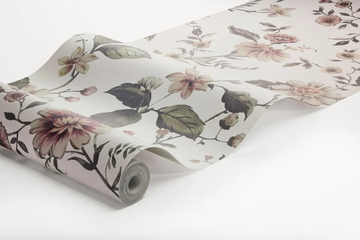 Strukturelles Wandbild mit floralem Blumenmuster MARION’S in Weiß mit Rosa