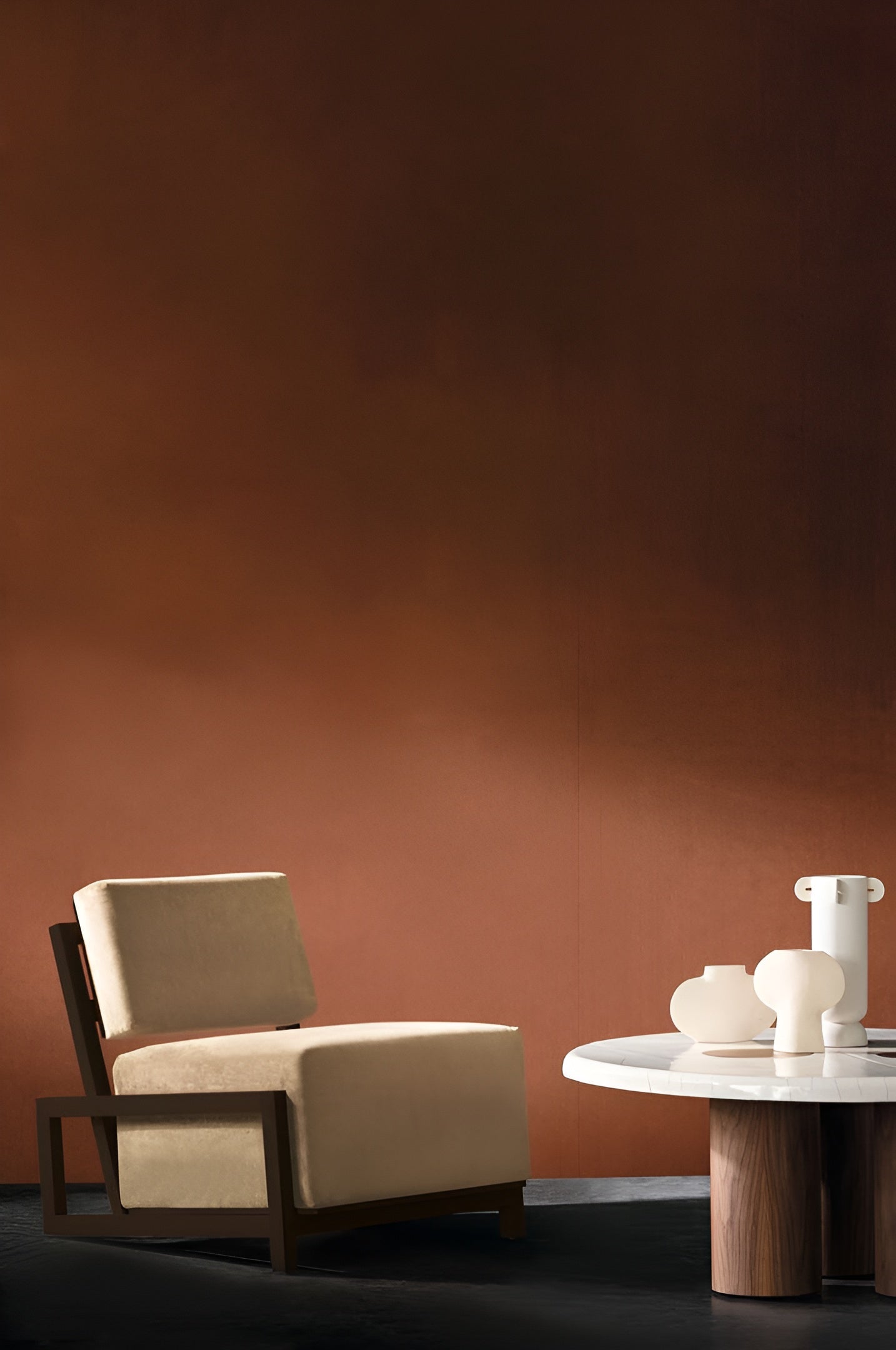 Smooth Velvet Textile Wallpaper HESTIA - TERRE DE SIENNE Terracotta with Bronze