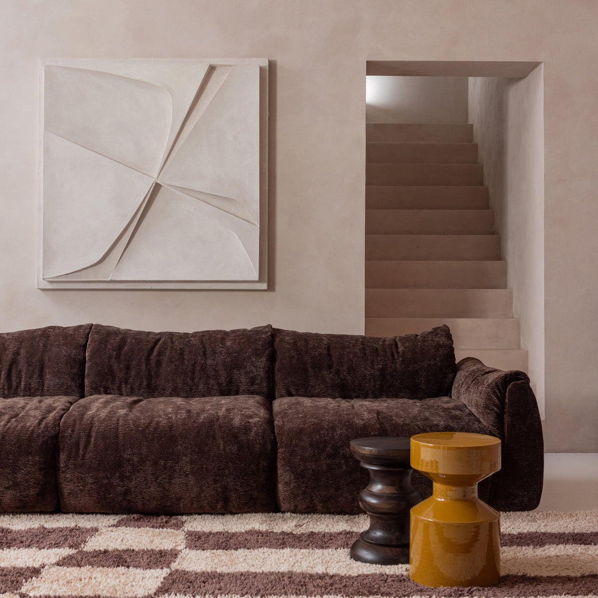 Sofa 3-osobowa BAGGY brązowy szenil 3D