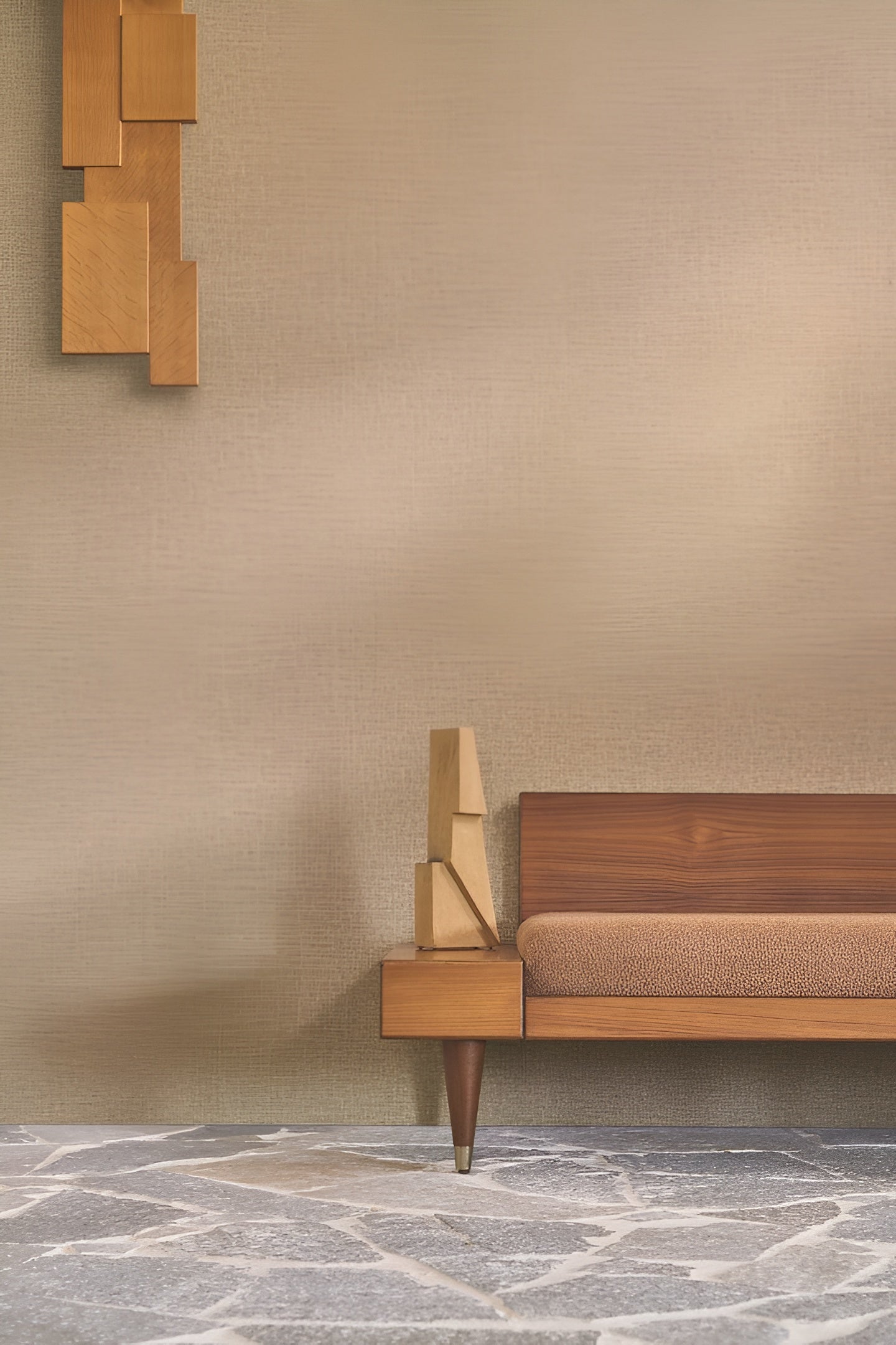 Structural vinyl wallpaper imitating linen canvas LINA - TABAC warm brown