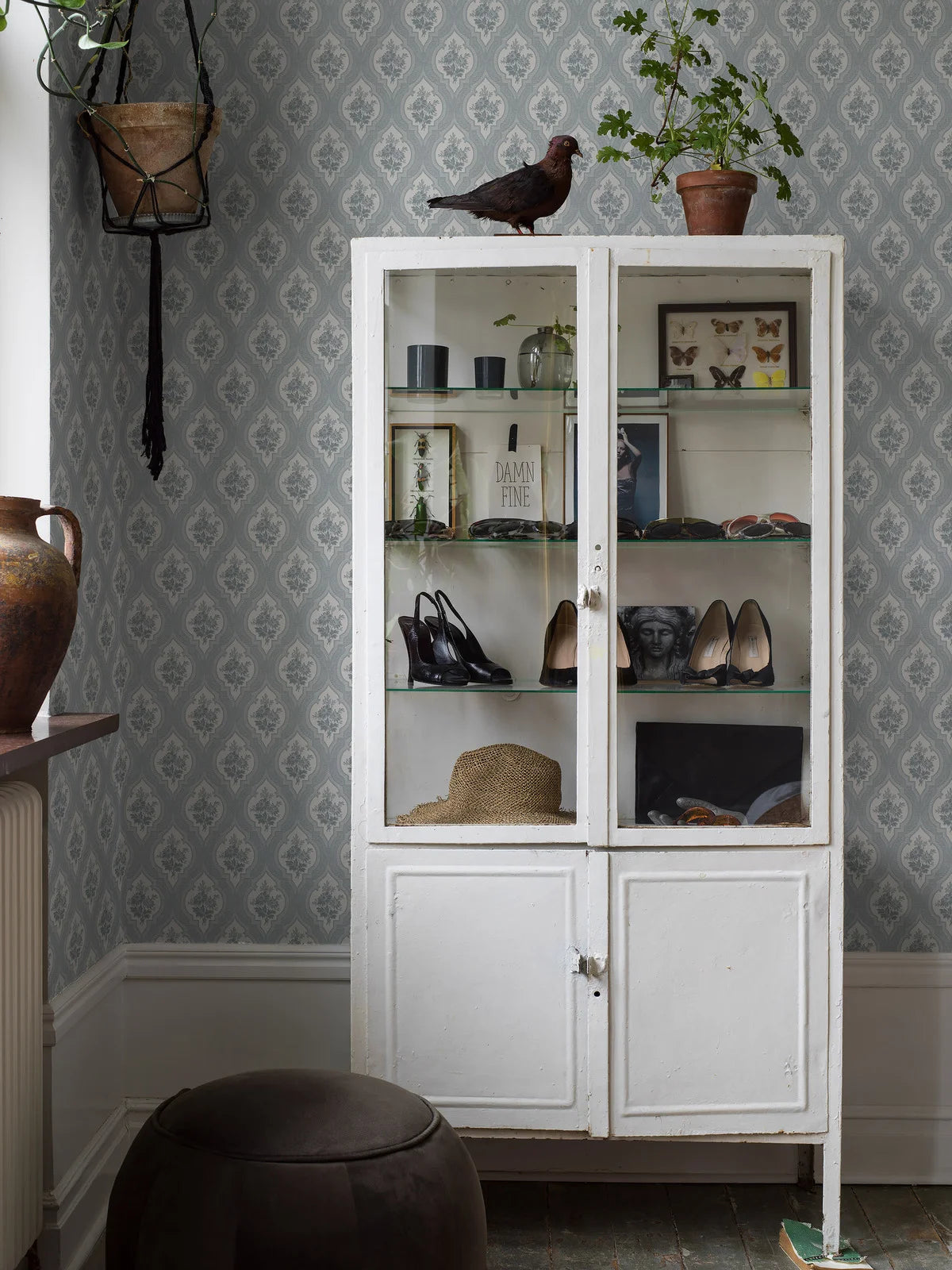 Tapeta z roślinnym wzorem medalionów ETERNAL FLOWER niebieski