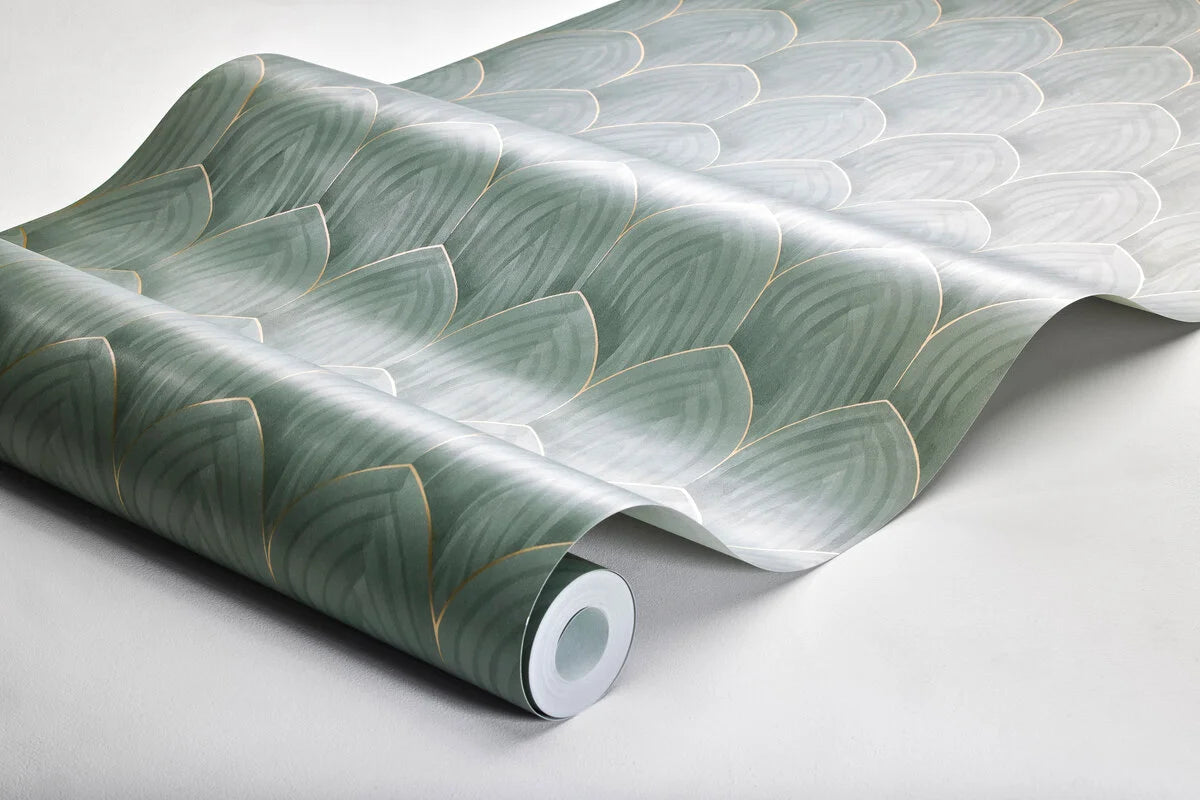 Tapeta z geometrycznym wzorem łuków GOLDEN ARCHES zielony