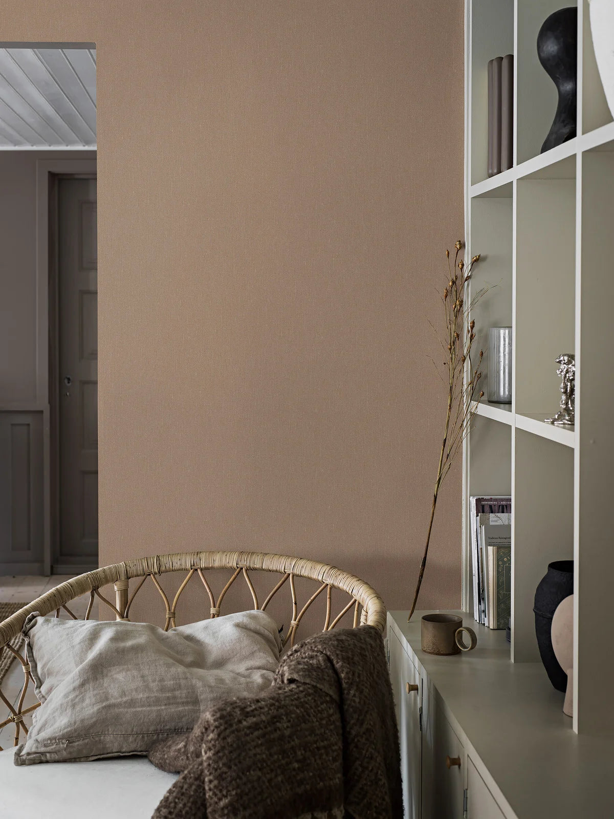 Tapeta strukturalna imitująca len LINEN - TERRACOTTA terakota
