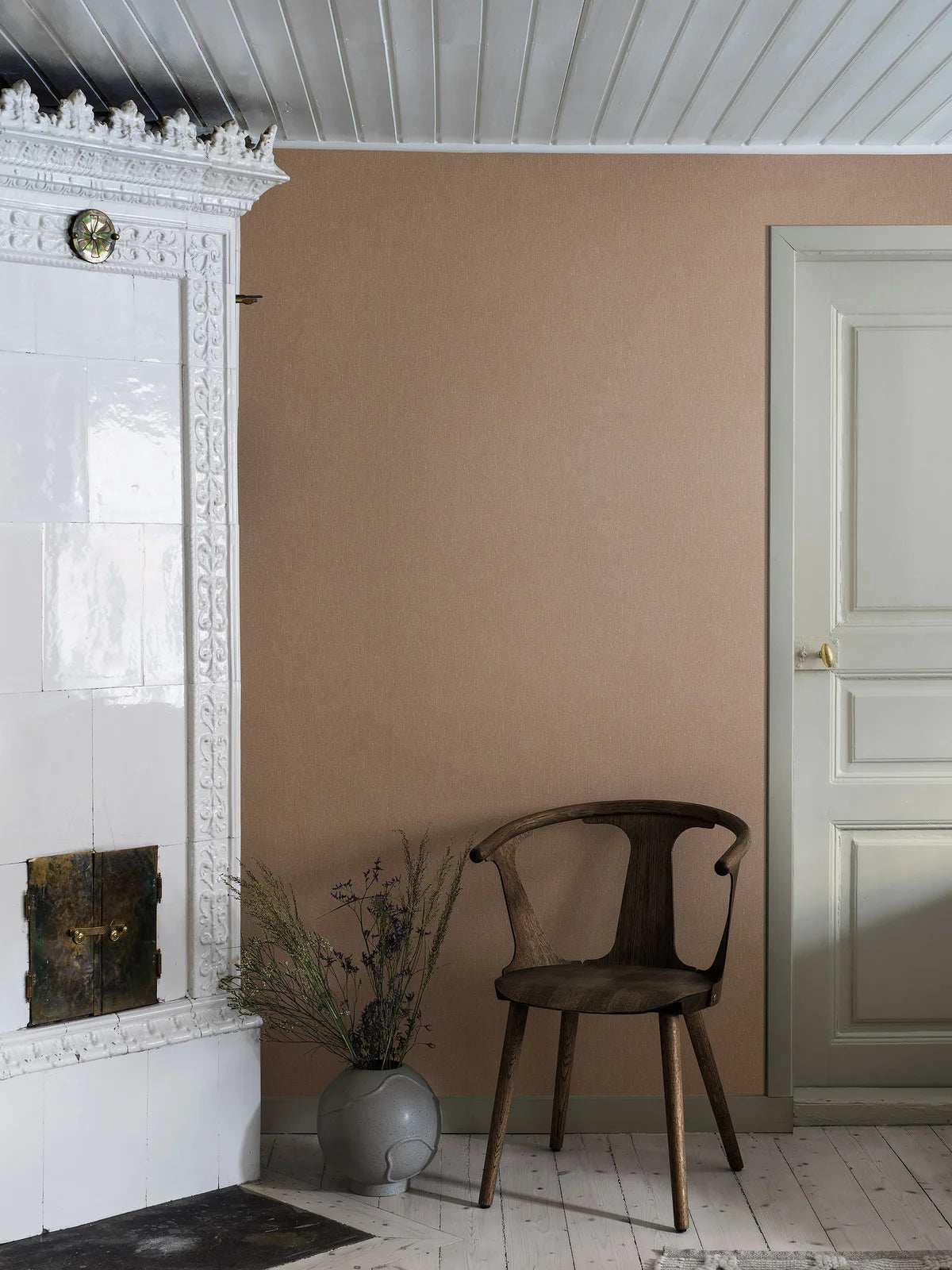 Tapeta strukturalna imitująca len LINEN - TERRACOTTA terakota