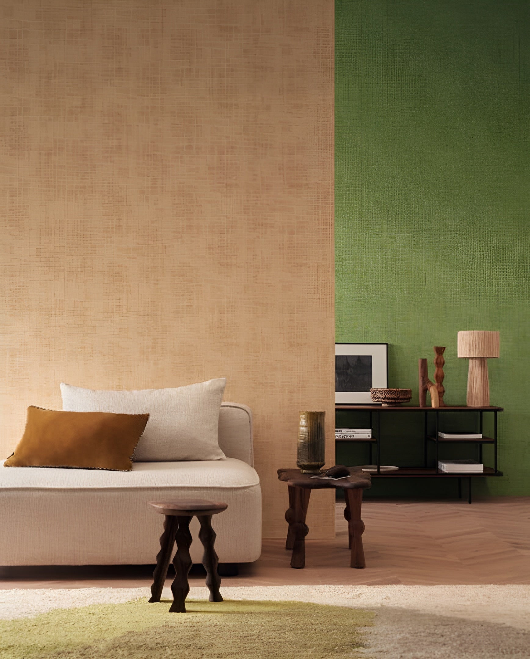 Structural wallpaper imitating worn canvas JOHARA - MARRON GLACE dark beige