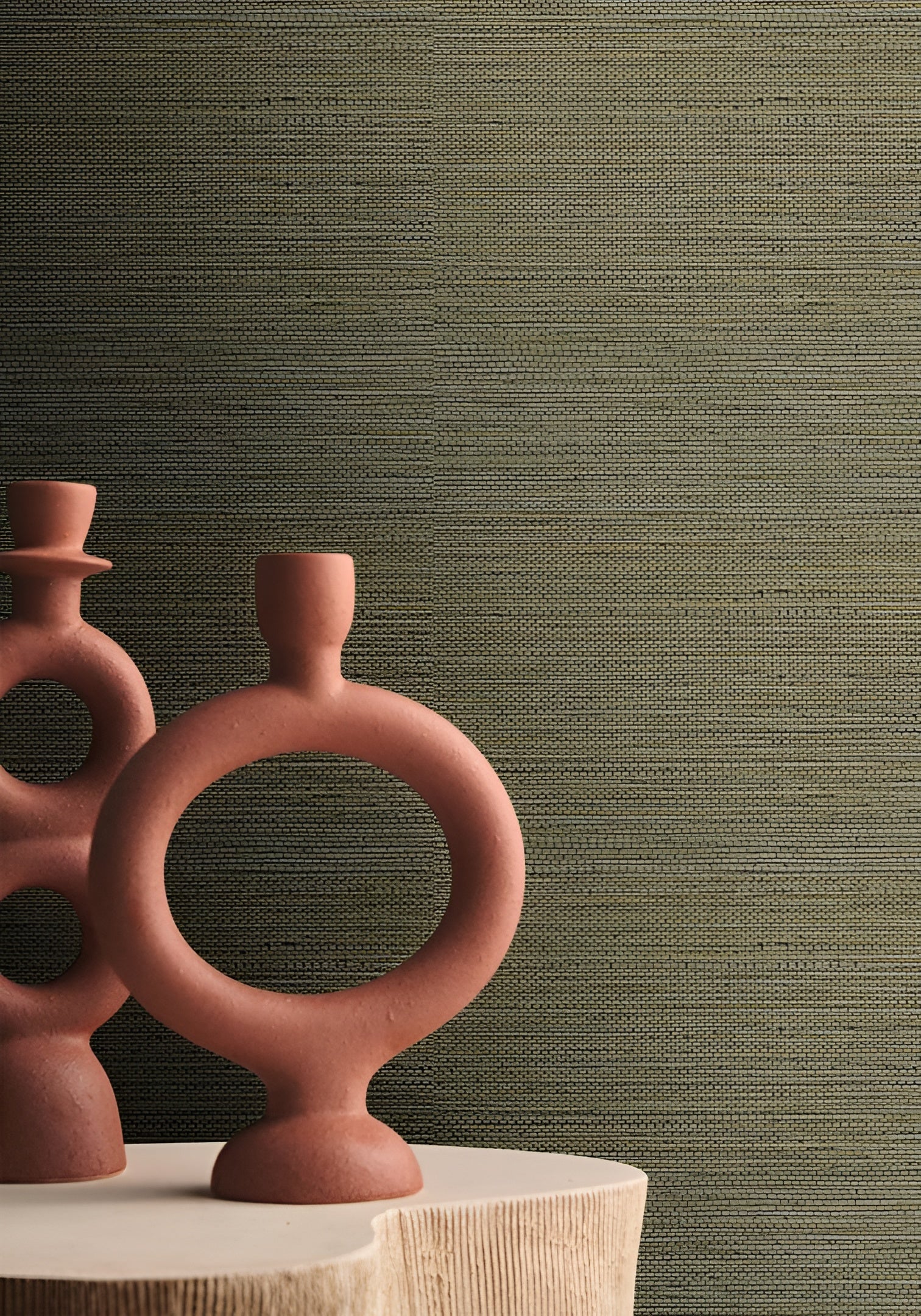 Structural wallpaper imitating seagrass fibers ZOSTERA - DARK GREEN KAKI