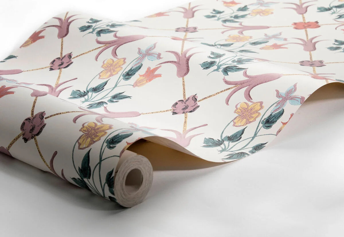 Tapeta flizelinowa papierowa z roślinnym wzorem TESSIN biały z lawendowym i zielonym