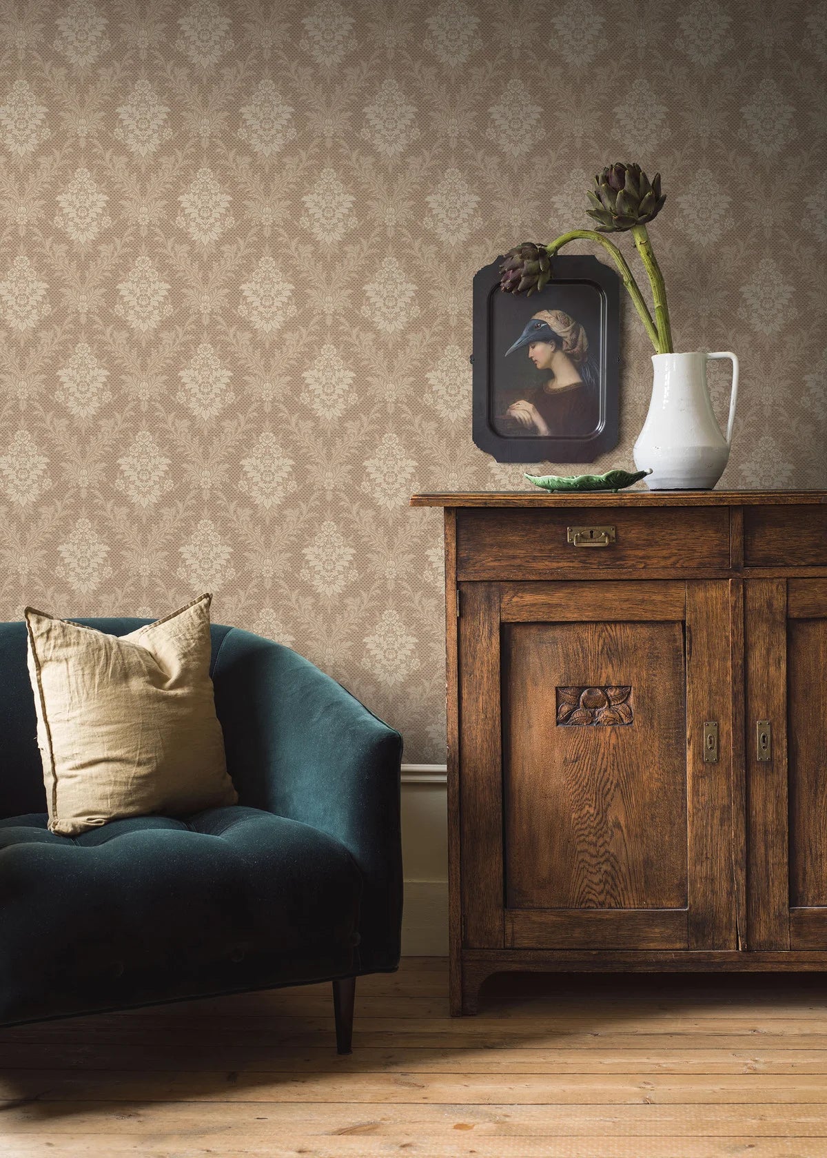 Vlies-Tapete mit pflanzlichem Muster SOFIA braun mit beige