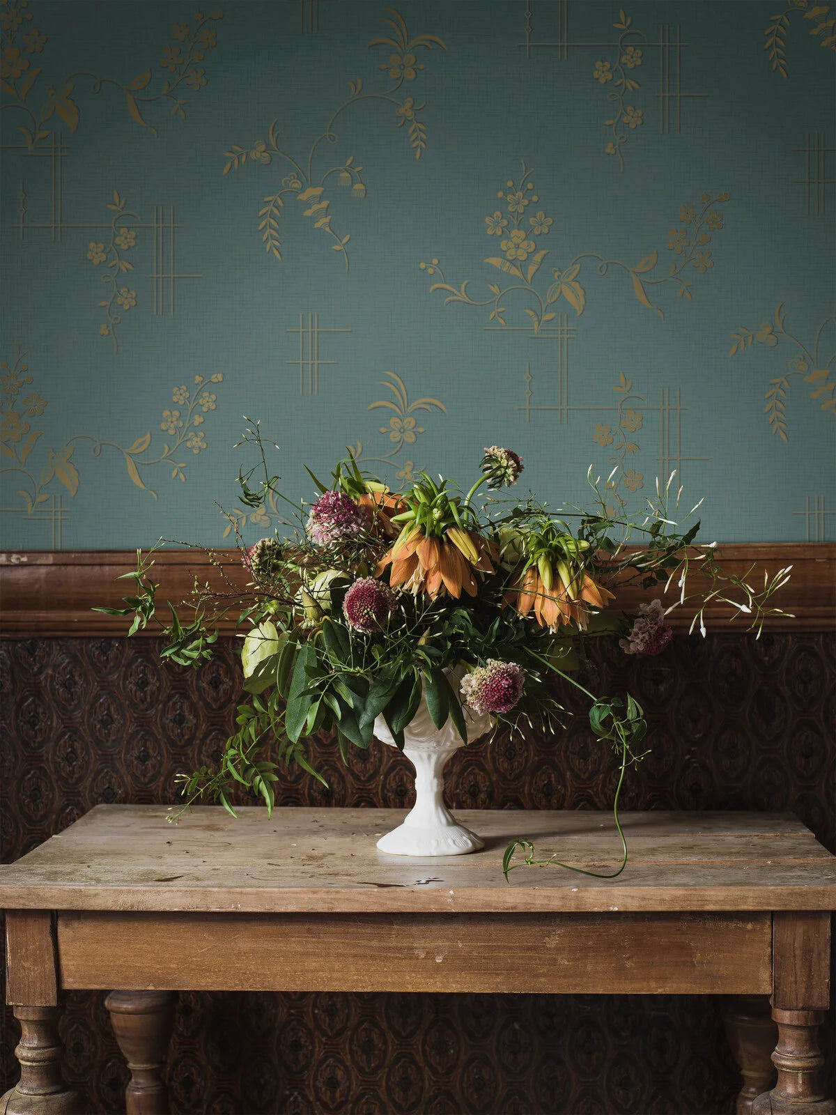 Tapeta flizelinowa papierowa z roślinnym wzorem ULRICEHAMN turkusowy zielony