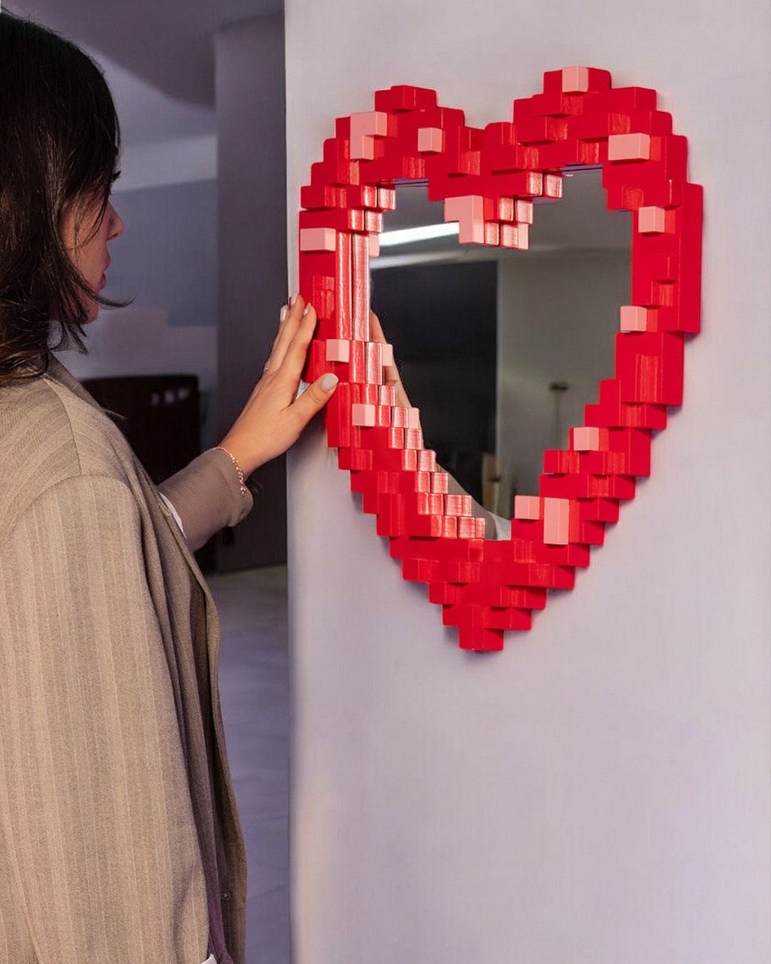 Lustro PIXEL - HEART czerwony