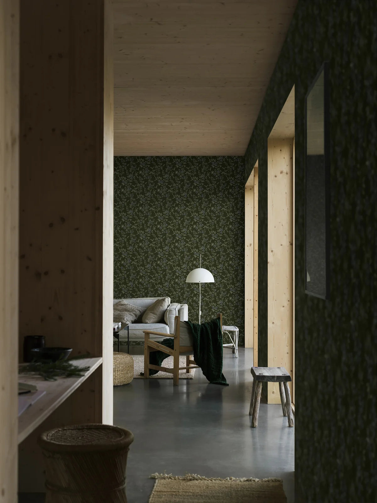 Forest Berries Green and Blue Floral Wallpaper