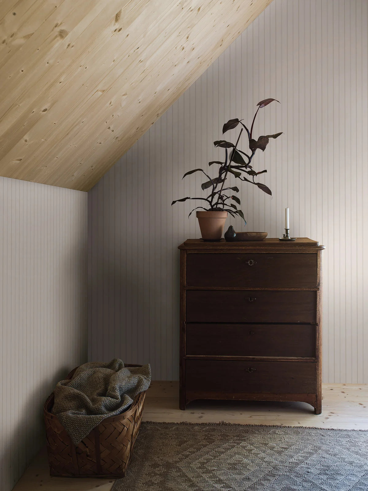 WOODLAND STRIPE striped wallpaper in white and gray