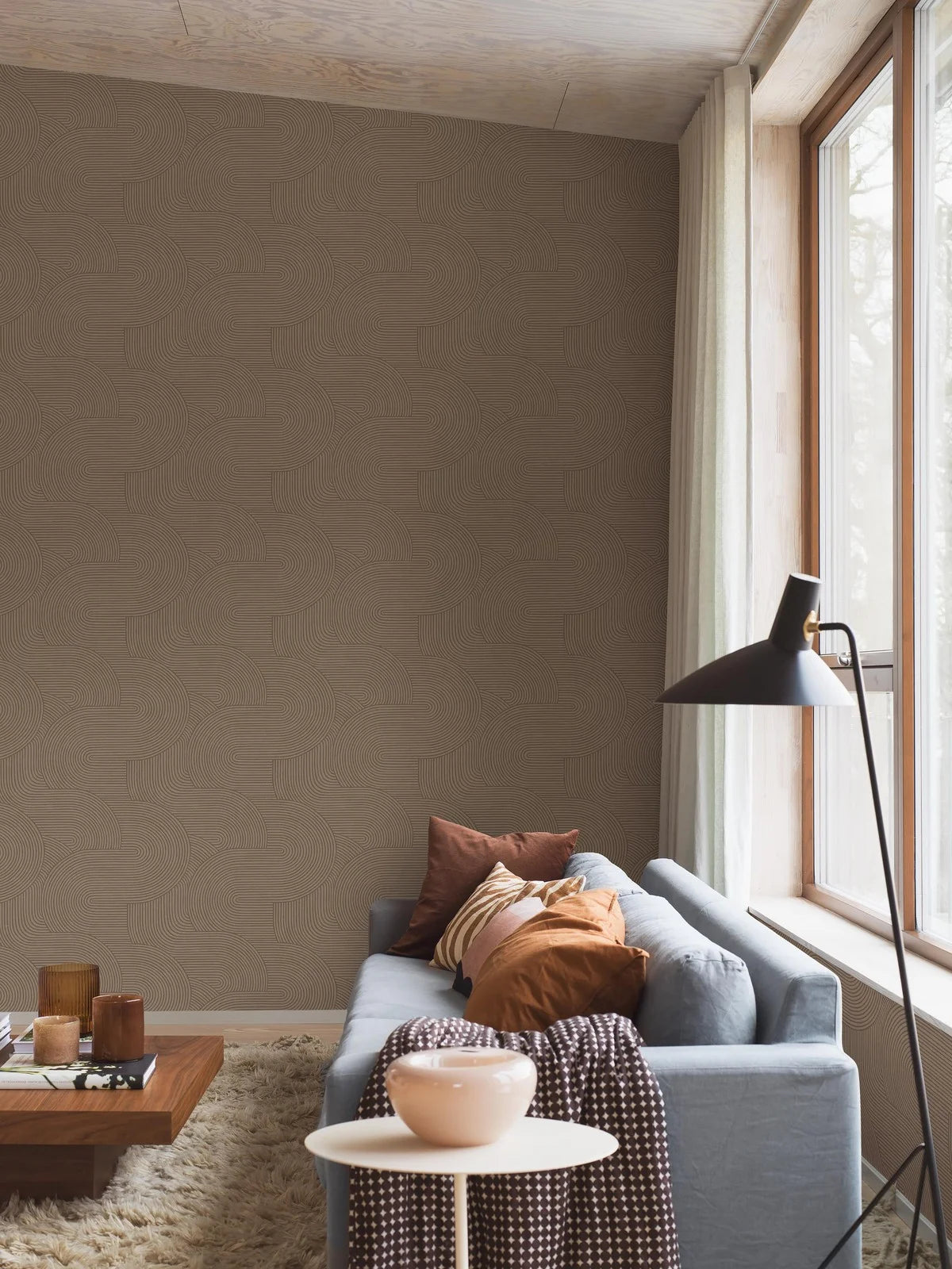 Paper non-woven wallpaper with geometric pattern ZEN brown