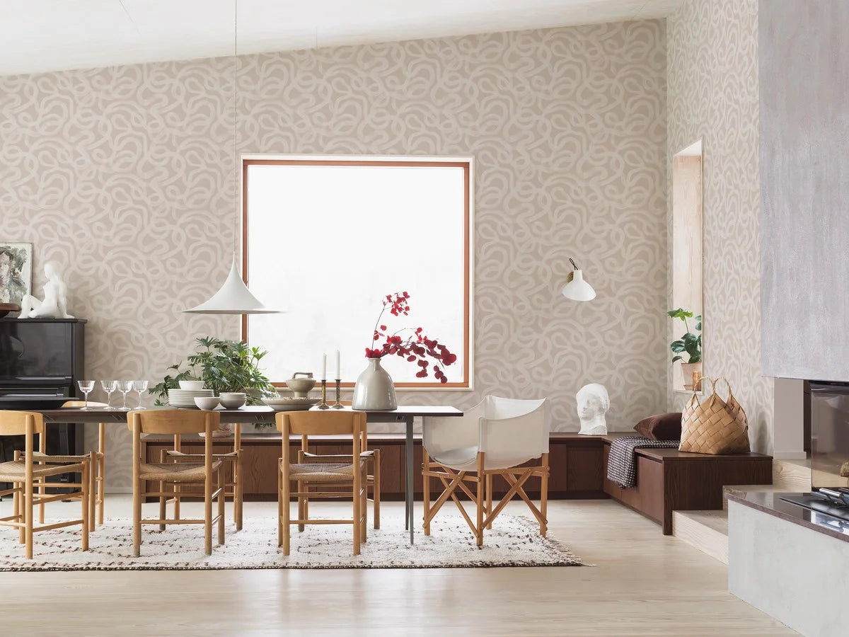 Tapeta flizelinowa papierowa z abstrakcyjnym wzorem CURVE beżowy z białym