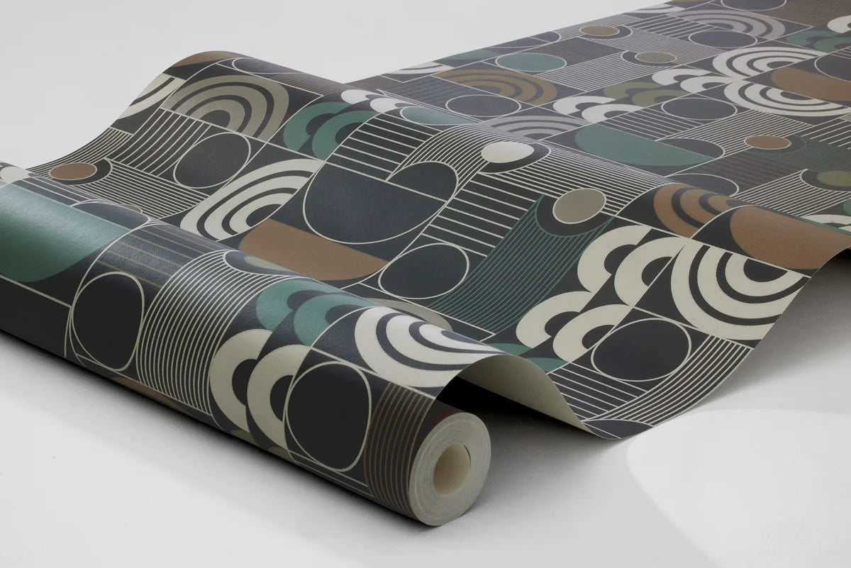 Non-woven paper wallpaper with geometric pattern COSMOPOLITAN black