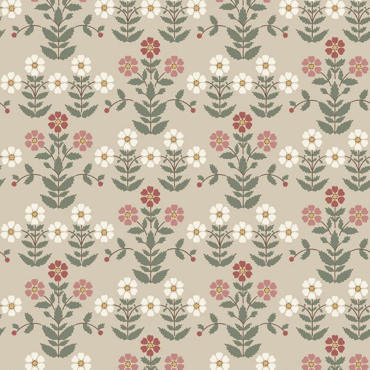 SIPPOR Brown Floral Plant Motif Wallpaper with White