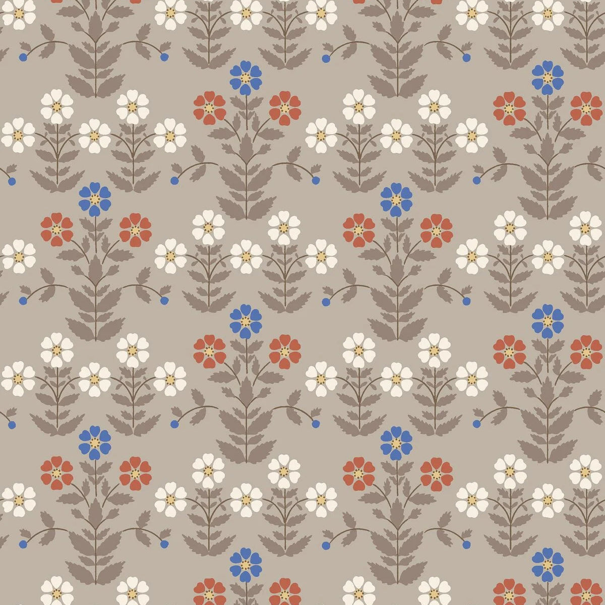 SIPPOR Brown Floral Plant Motif Wallpaper with Red