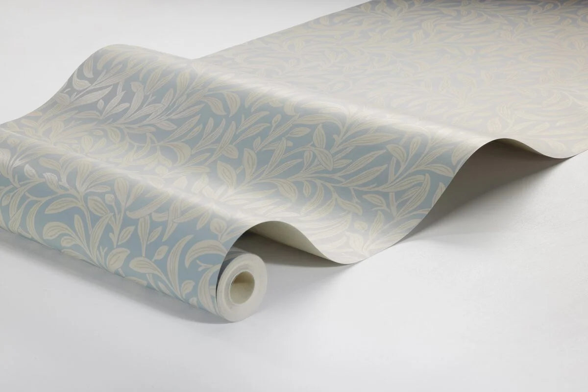 VINTERGRONA Blue Floral Leaf Wallpaper with Beige